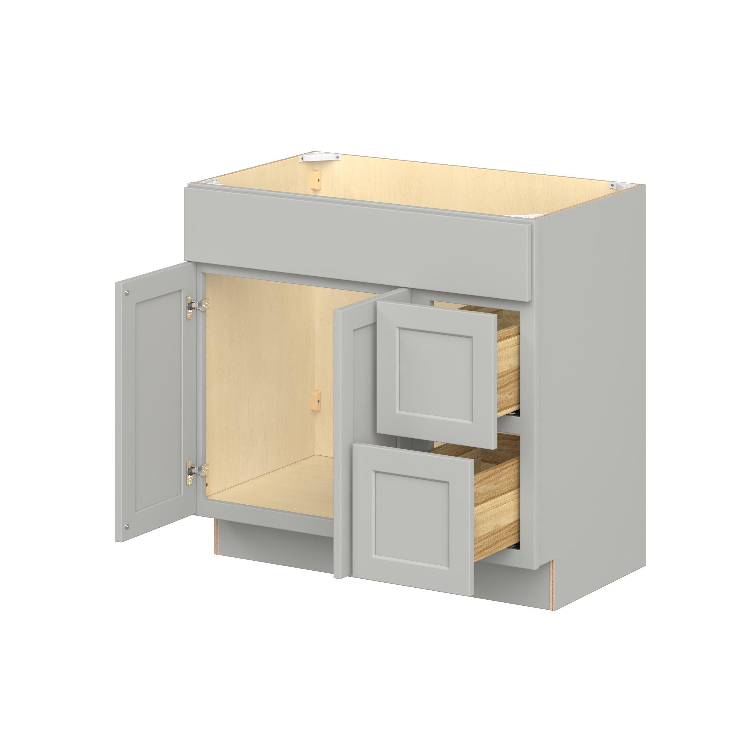 Baxley 36 in. Painted Whisper Gray Vanity Sink Door and Drawer Base Cabinet