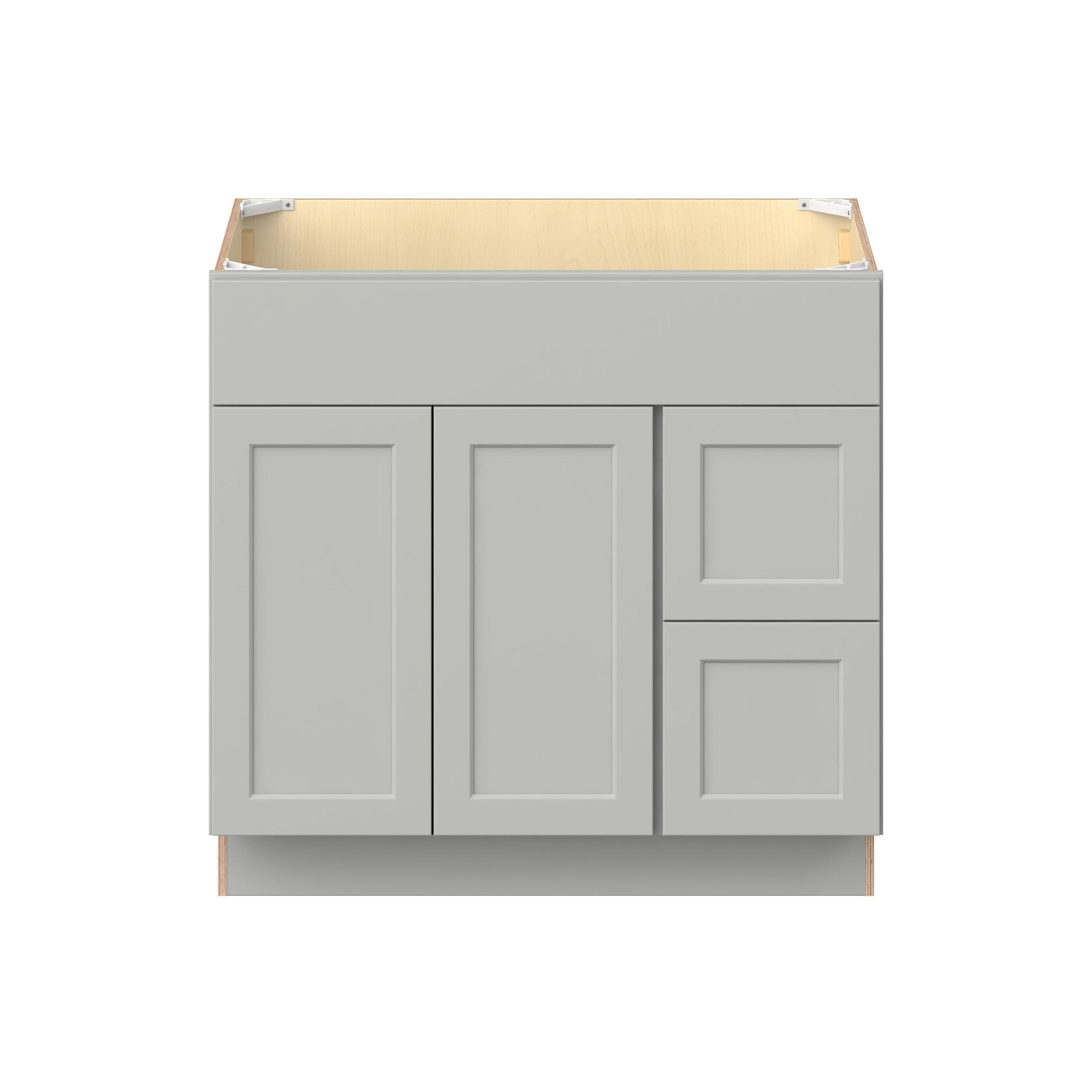 Baxley 36 in. Painted Whisper Gray Vanity Sink Door and Drawer Base Cabinet