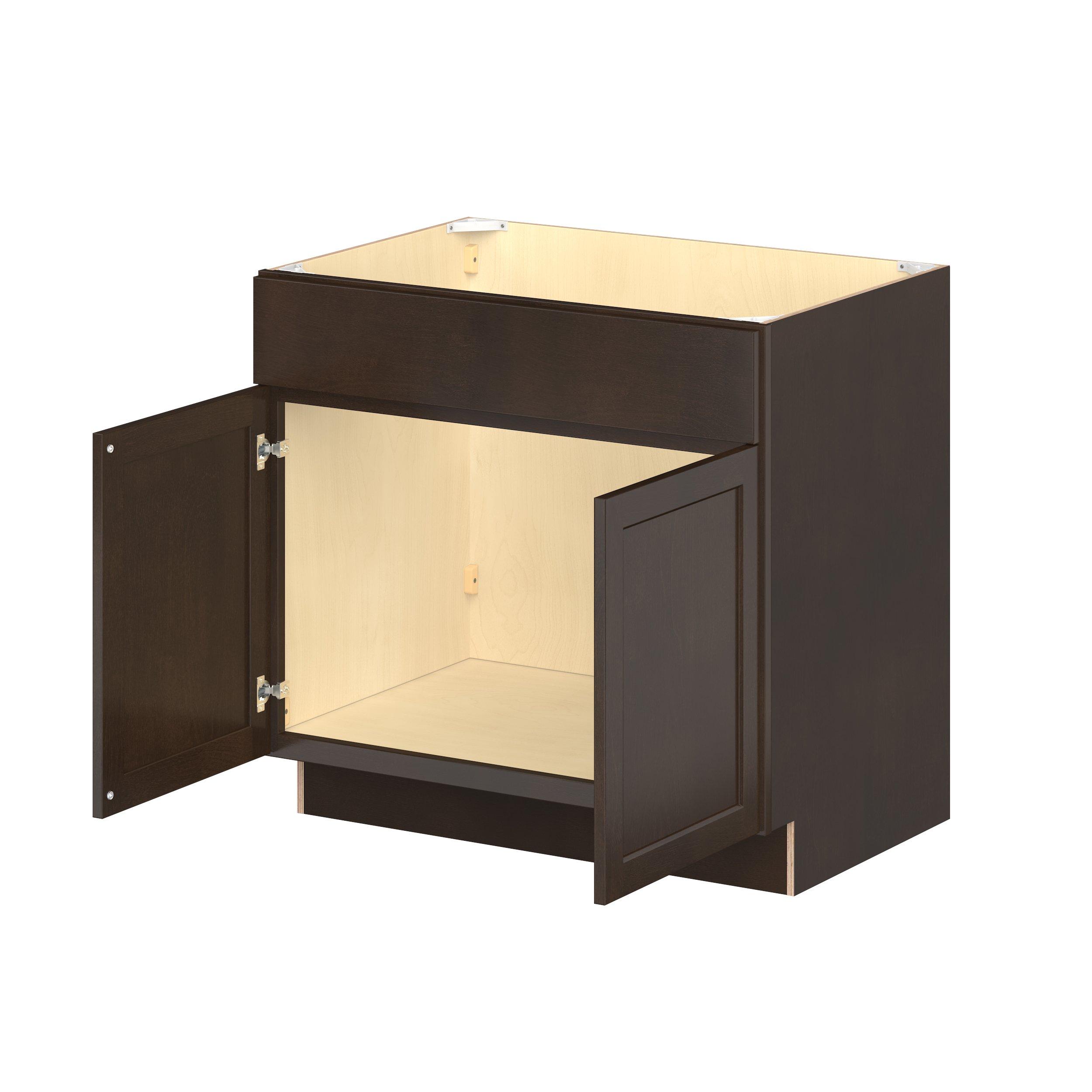 Baxley 36 in. Stained Cocoa Sink Base Cabinet with False Front