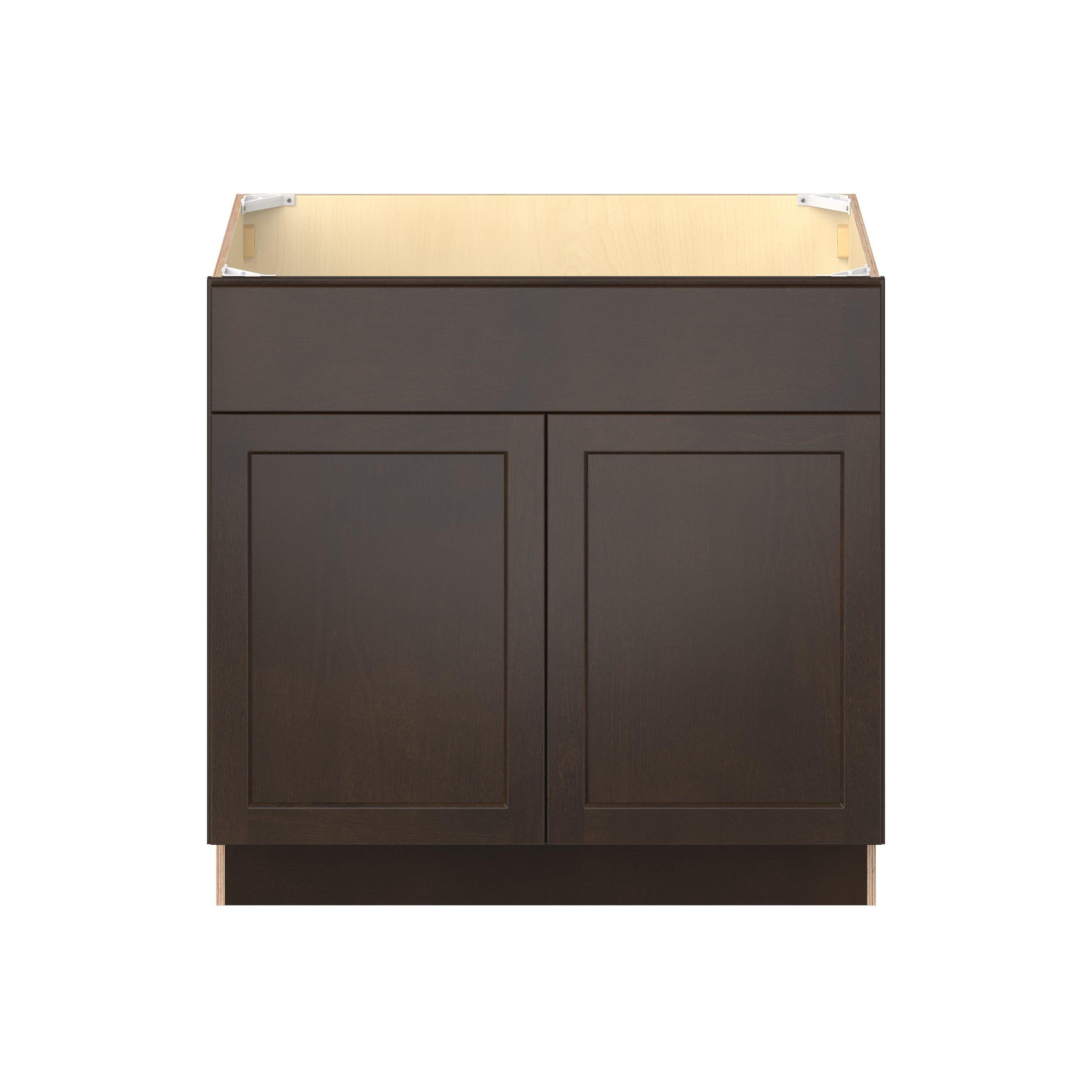 Baxley 36 in. Stained Cocoa Sink Base Cabinet with False Front