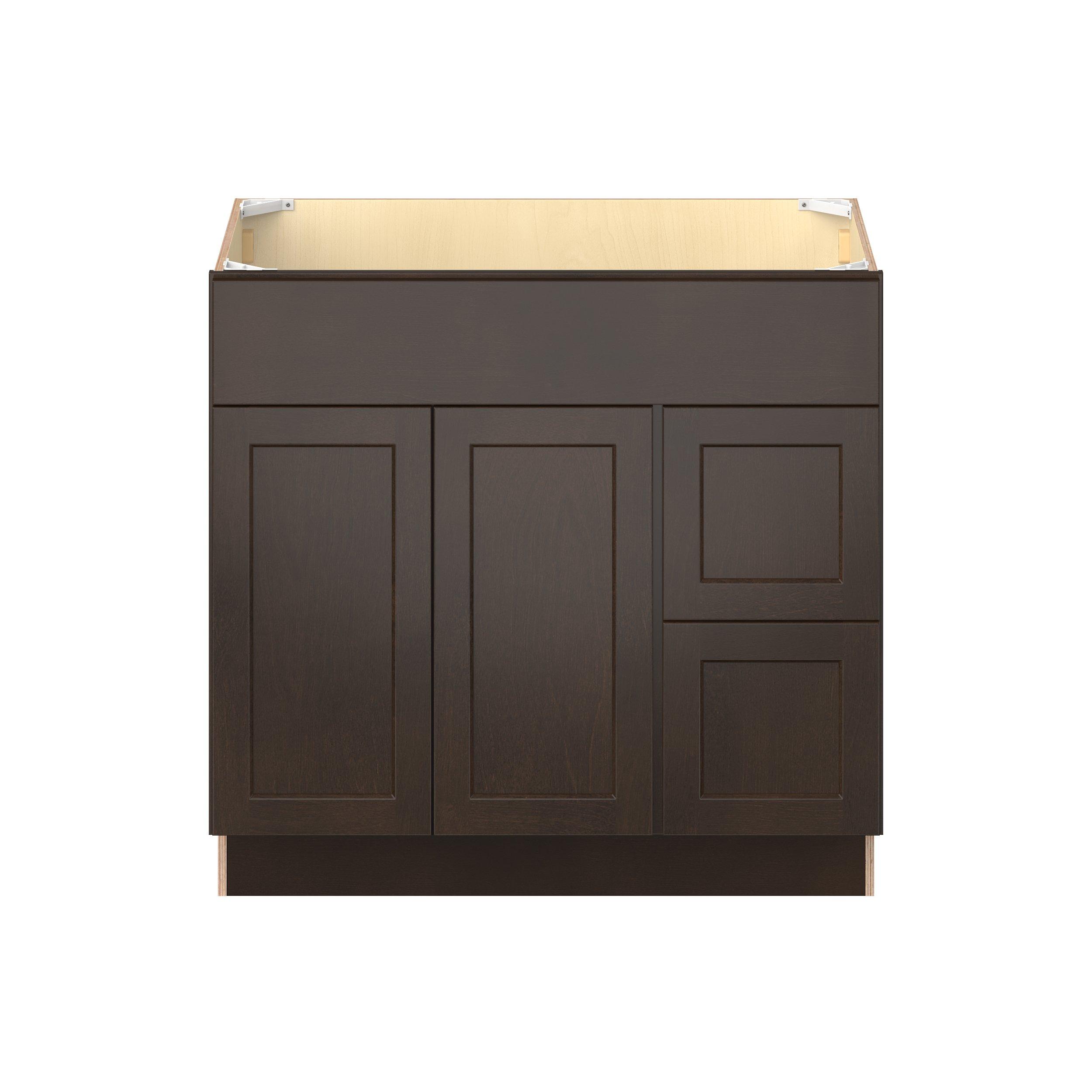 Baxley 36 in. Stained Cocoa Vanity Sink Door and Drawer Base Cabinet