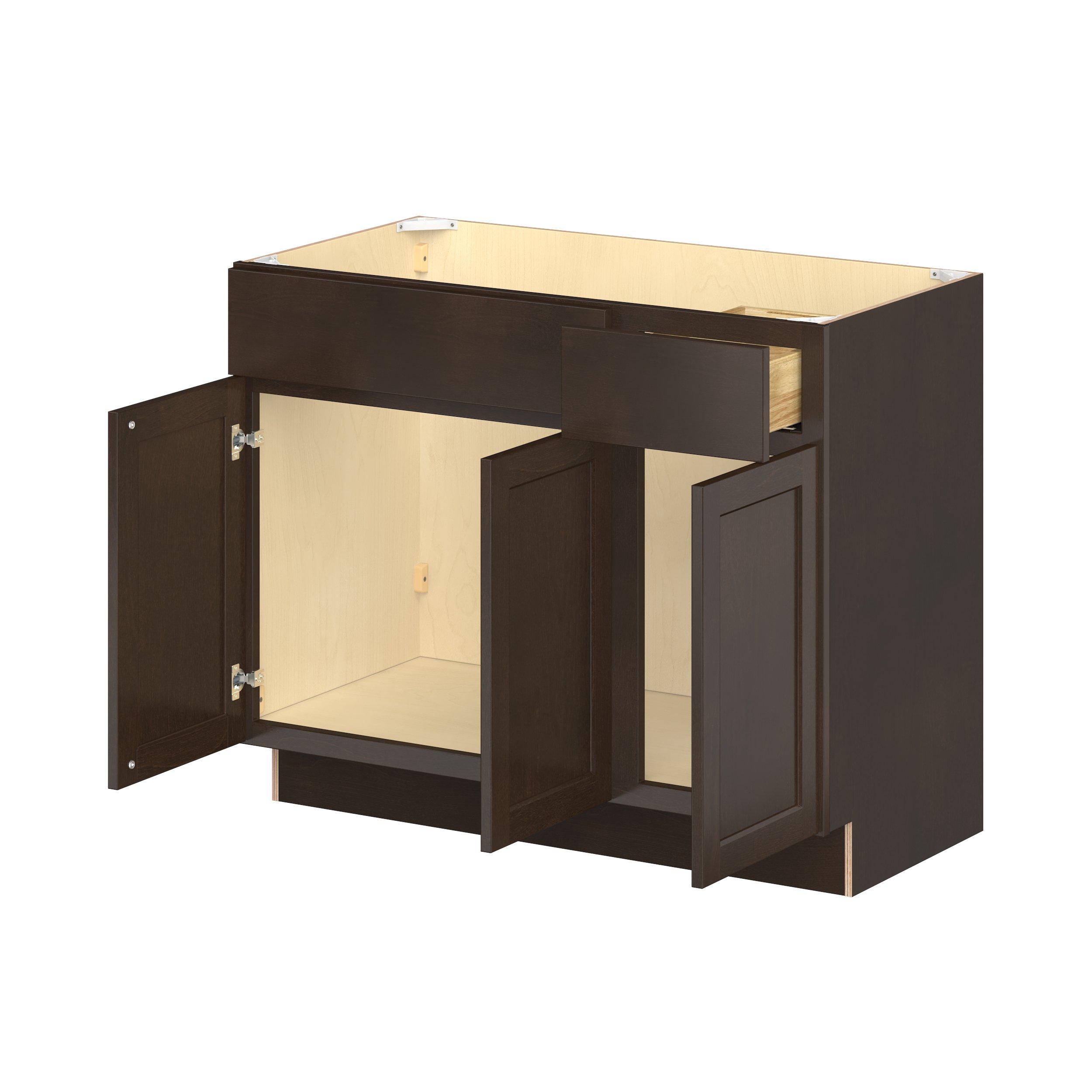 Baxley 42 in. Stained Cocoa Vanity Sink Door and Drawer Base Cabinet
