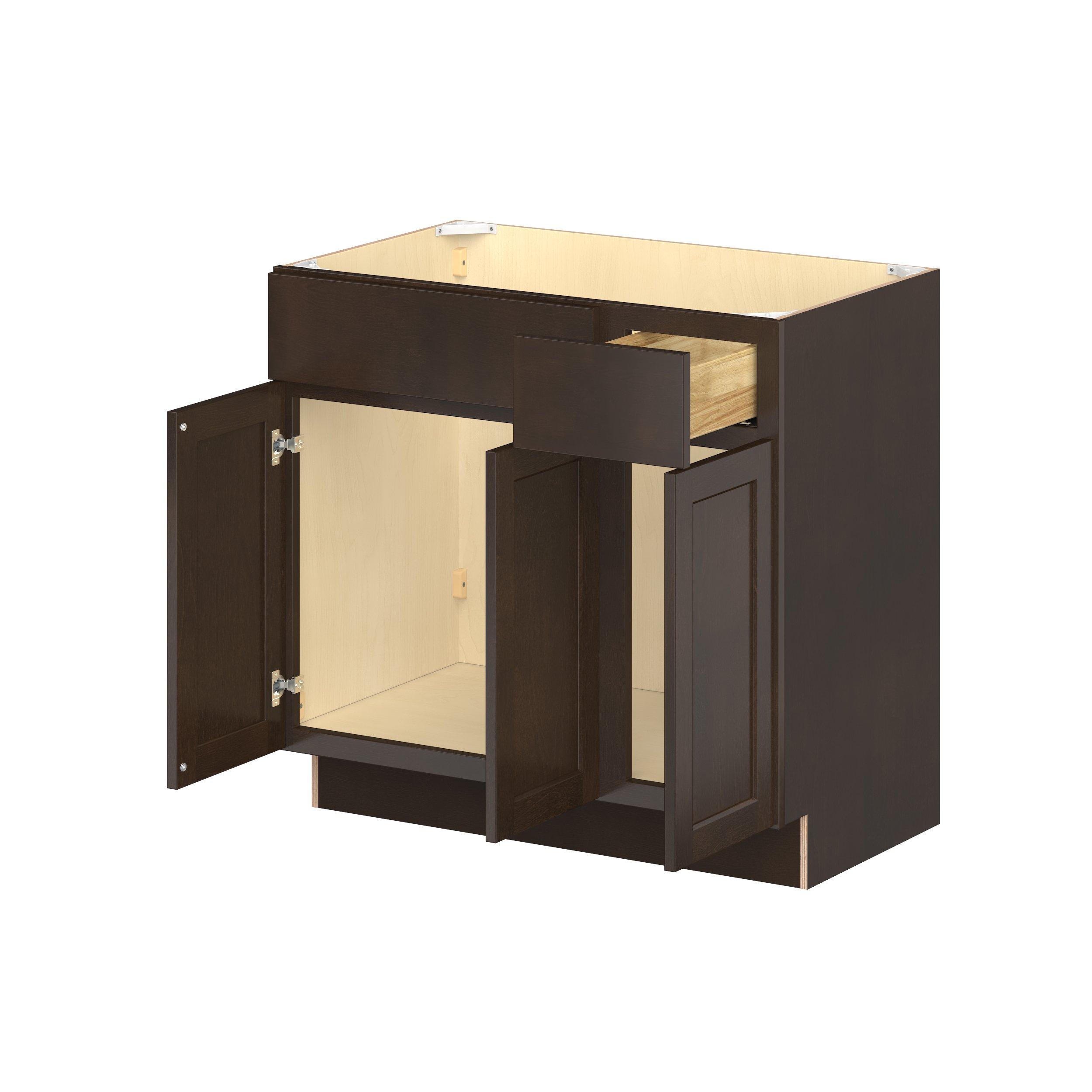 Baxley 36 in. Stained Cocoa Vanity Sink Door and Drawer Base Cabinet