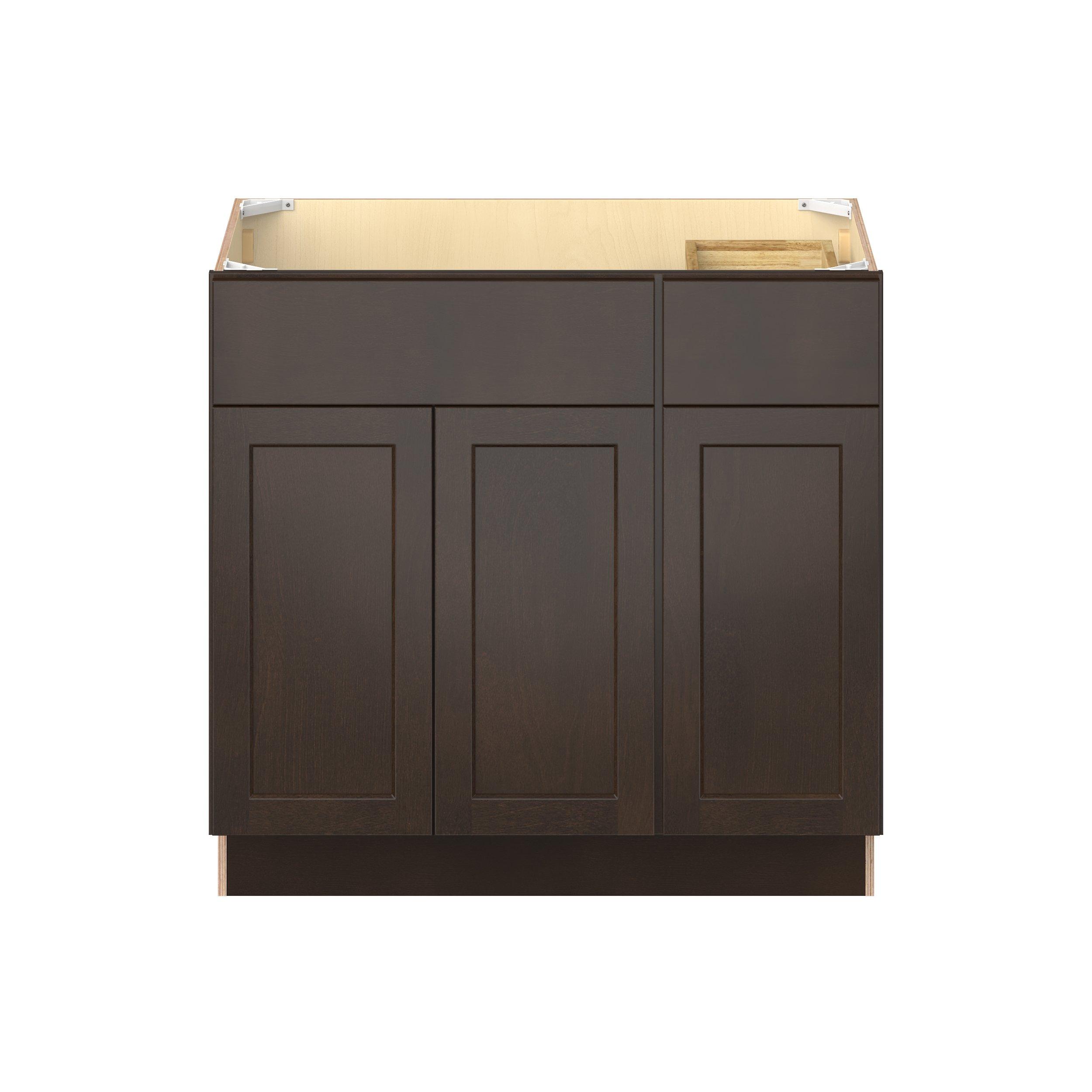 Baxley 36 in. Stained Cocoa Vanity Sink Door and Drawer Base Cabinet