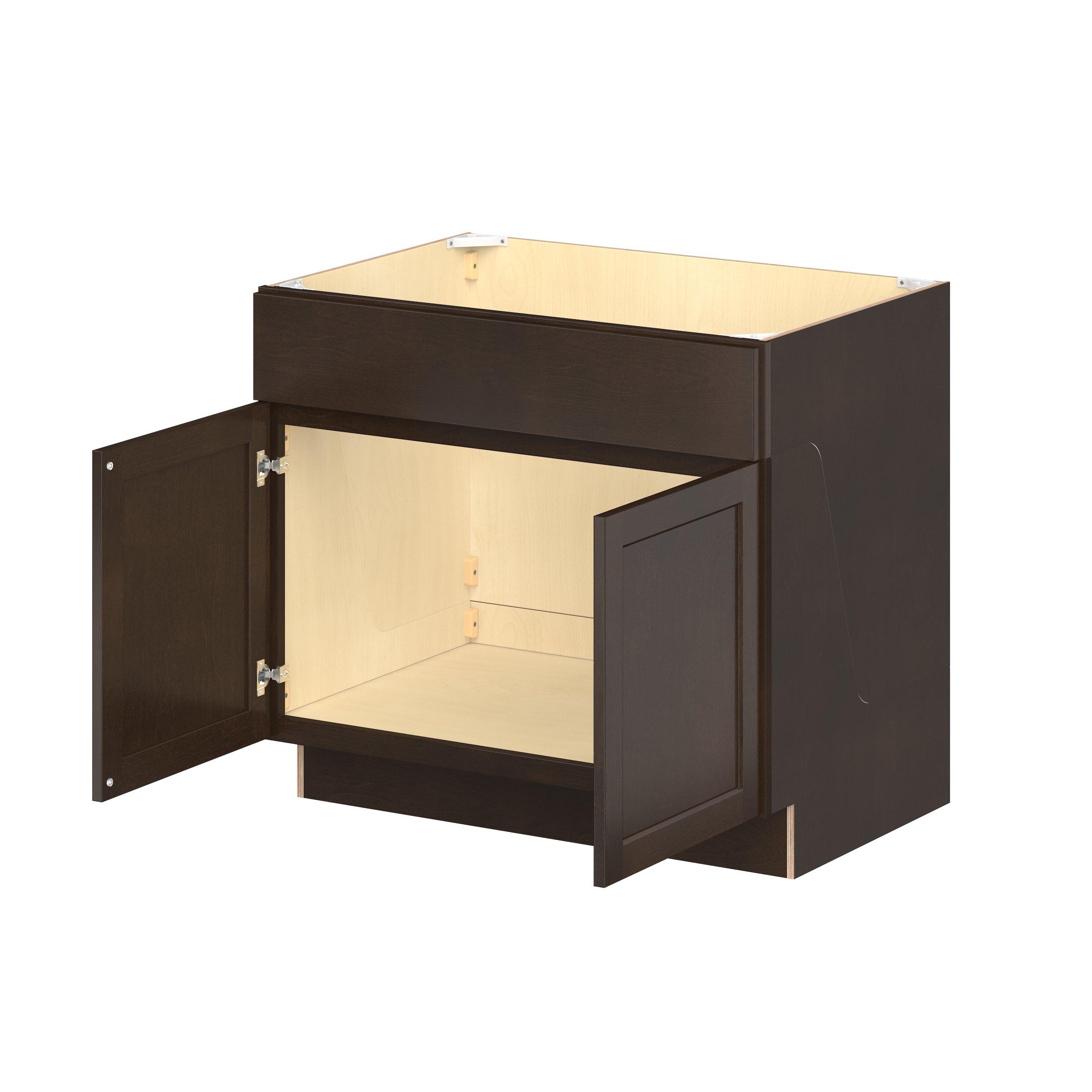 Baxley 36 in. Stained Cocoa Sink Base Cabinet with Removable Front - ADA