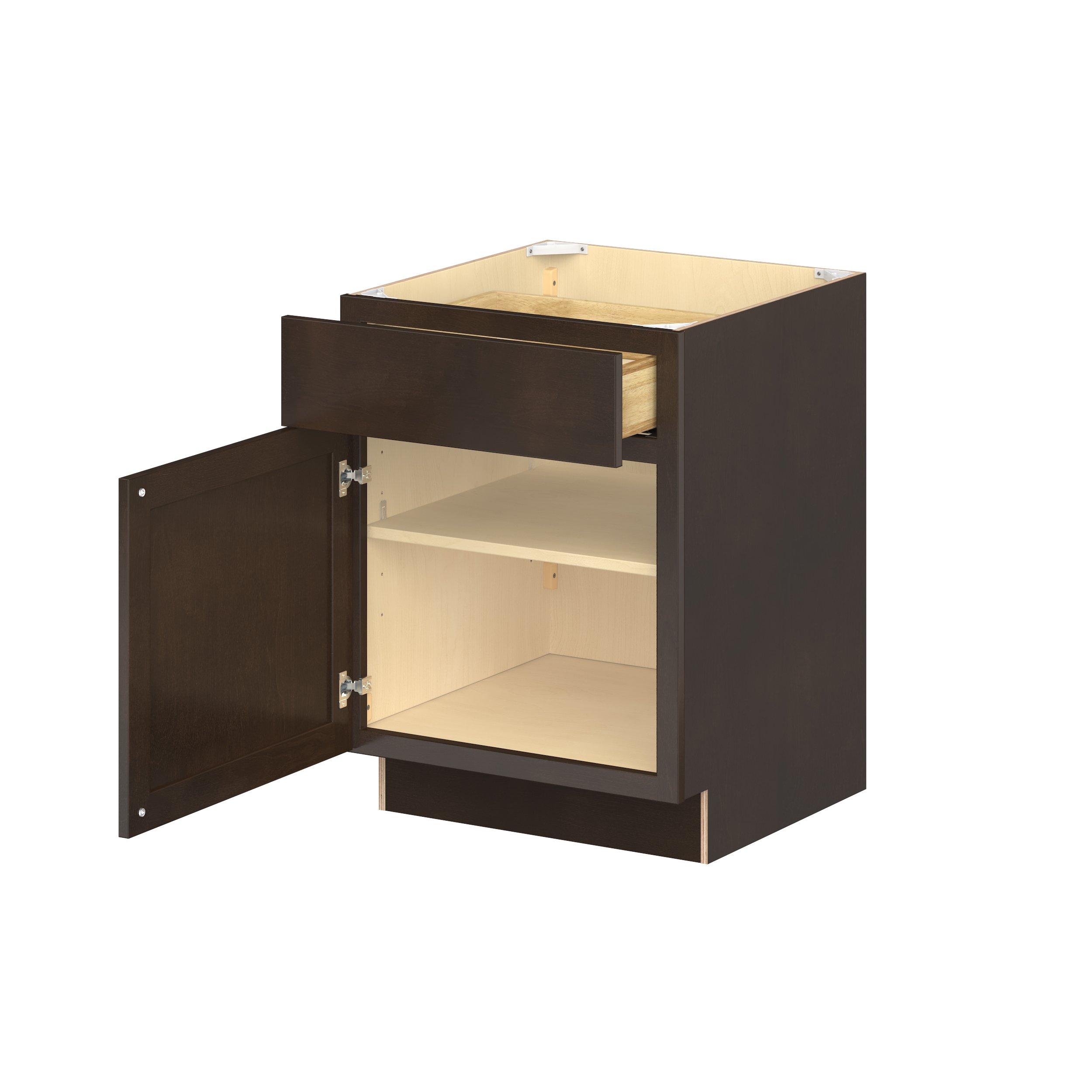 Baxley 24 in. Stained Cocoa Door and Drawer Base Cabinet - ADA - Left Door Hinge