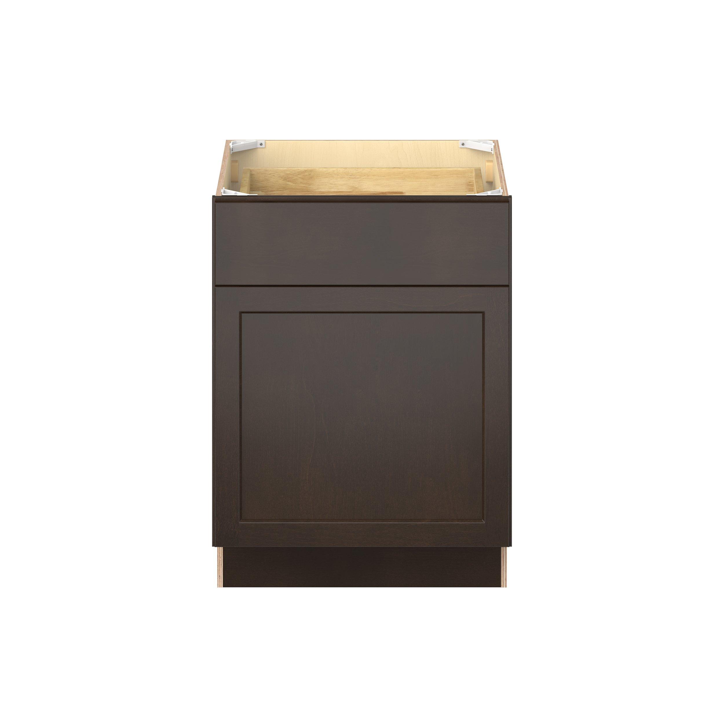 Baxley 24 in. Stained Cocoa Door and Drawer Base Cabinet - ADA - Left Door Hinge