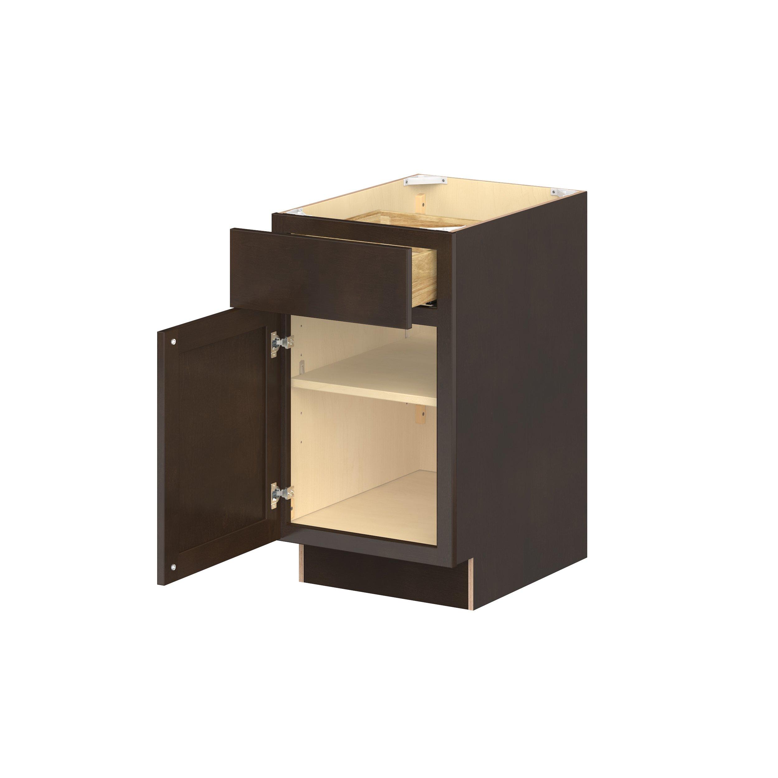 Baxley 18 in. Stained Cocoa Door and Drawer Base Cabinet - ADA - Left Door Hinge