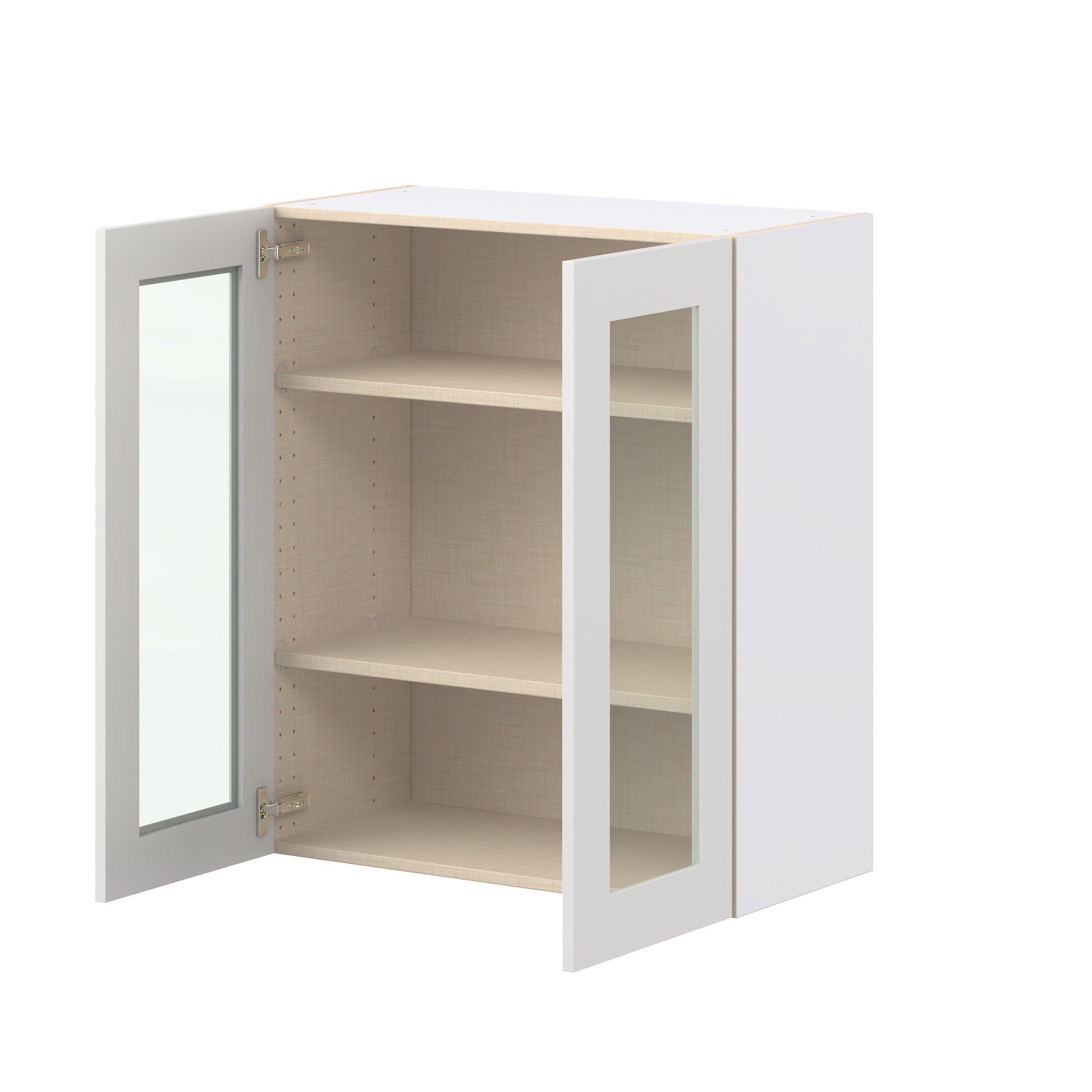 Candler 30 in. Painted Warm White Wall Cabinet with Glass Door
