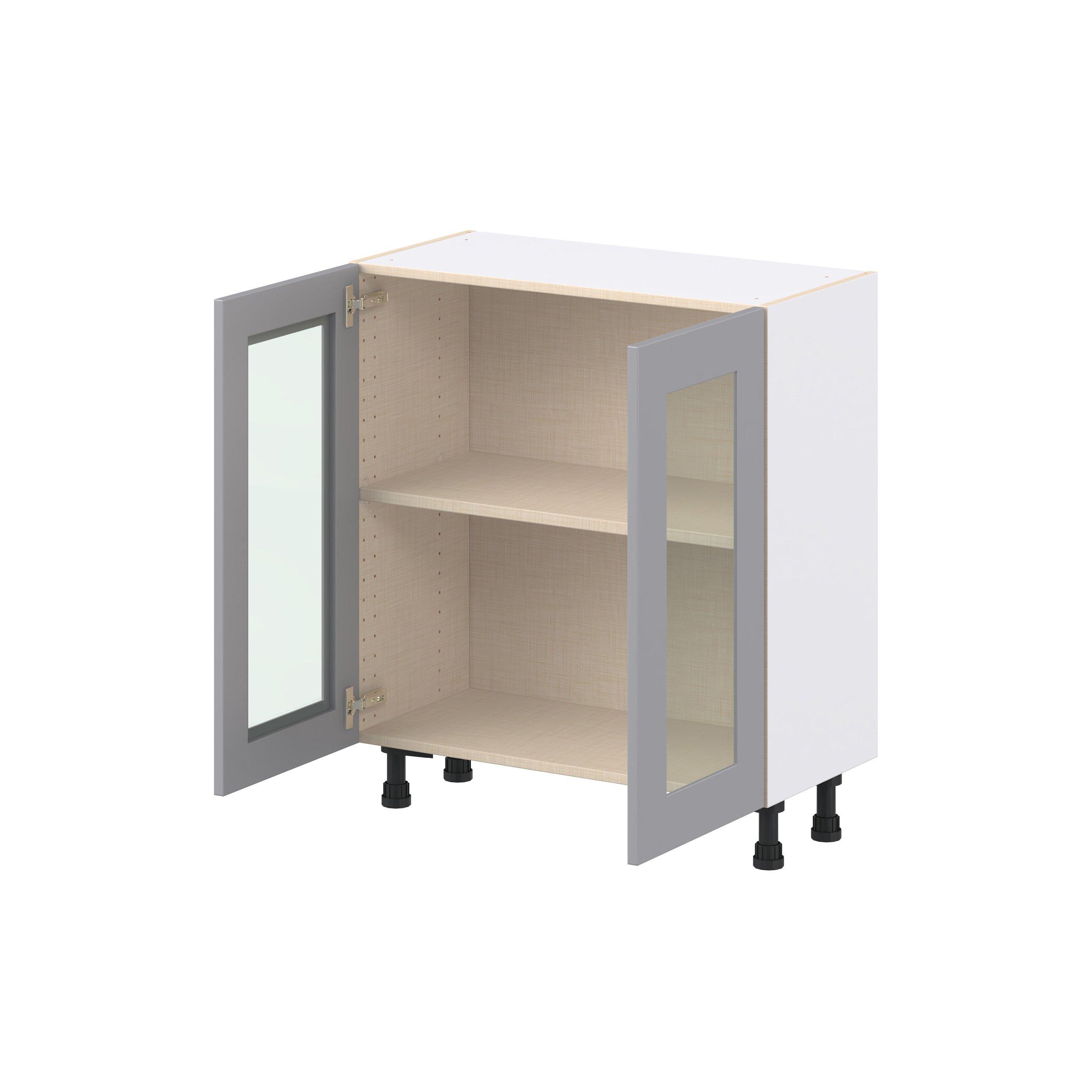 Candler 30 in. Painted Slate Gray Shallow Base Cabinet with Glass Door