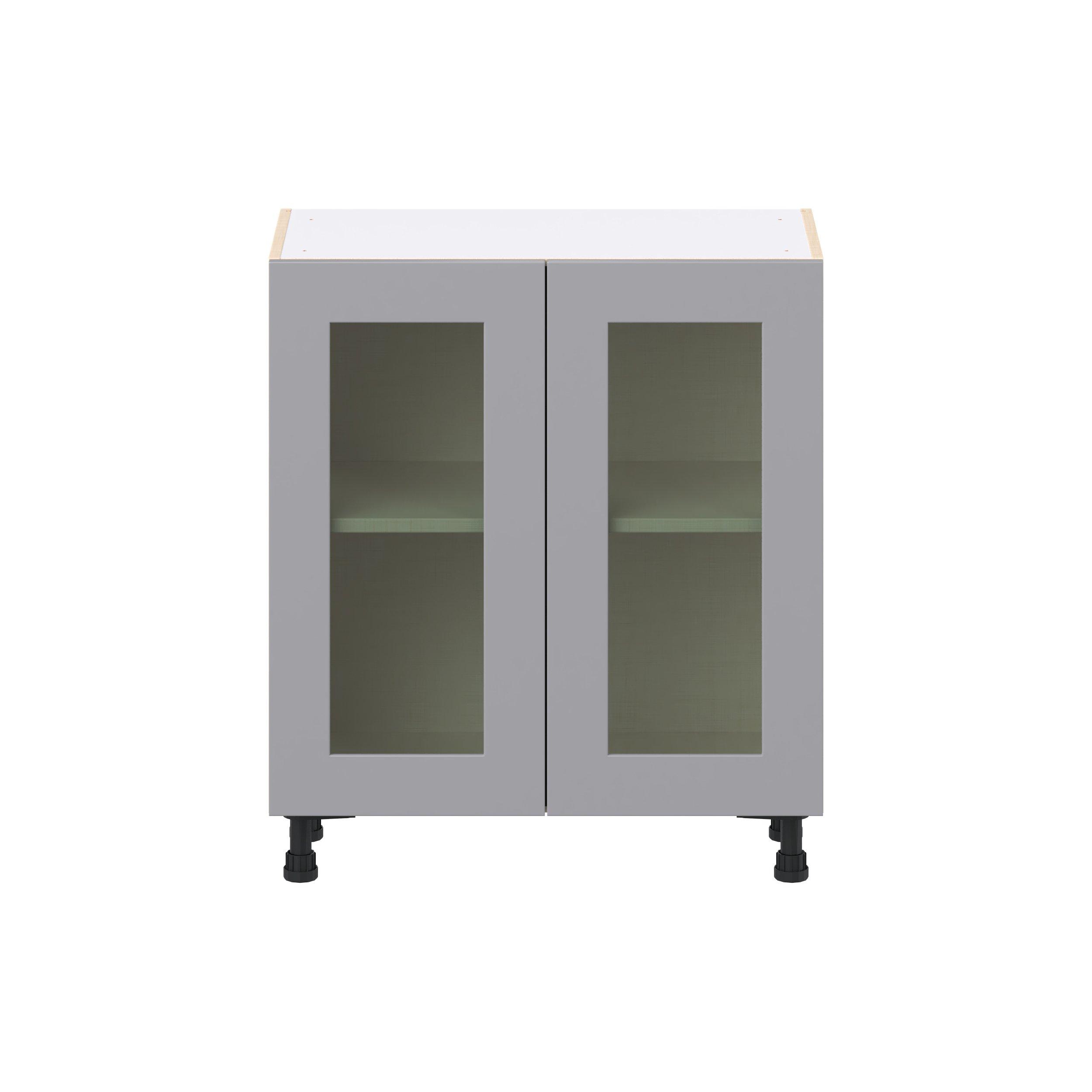 Candler 30 in. Painted Slate Gray Shallow Base Cabinet with Glass Door