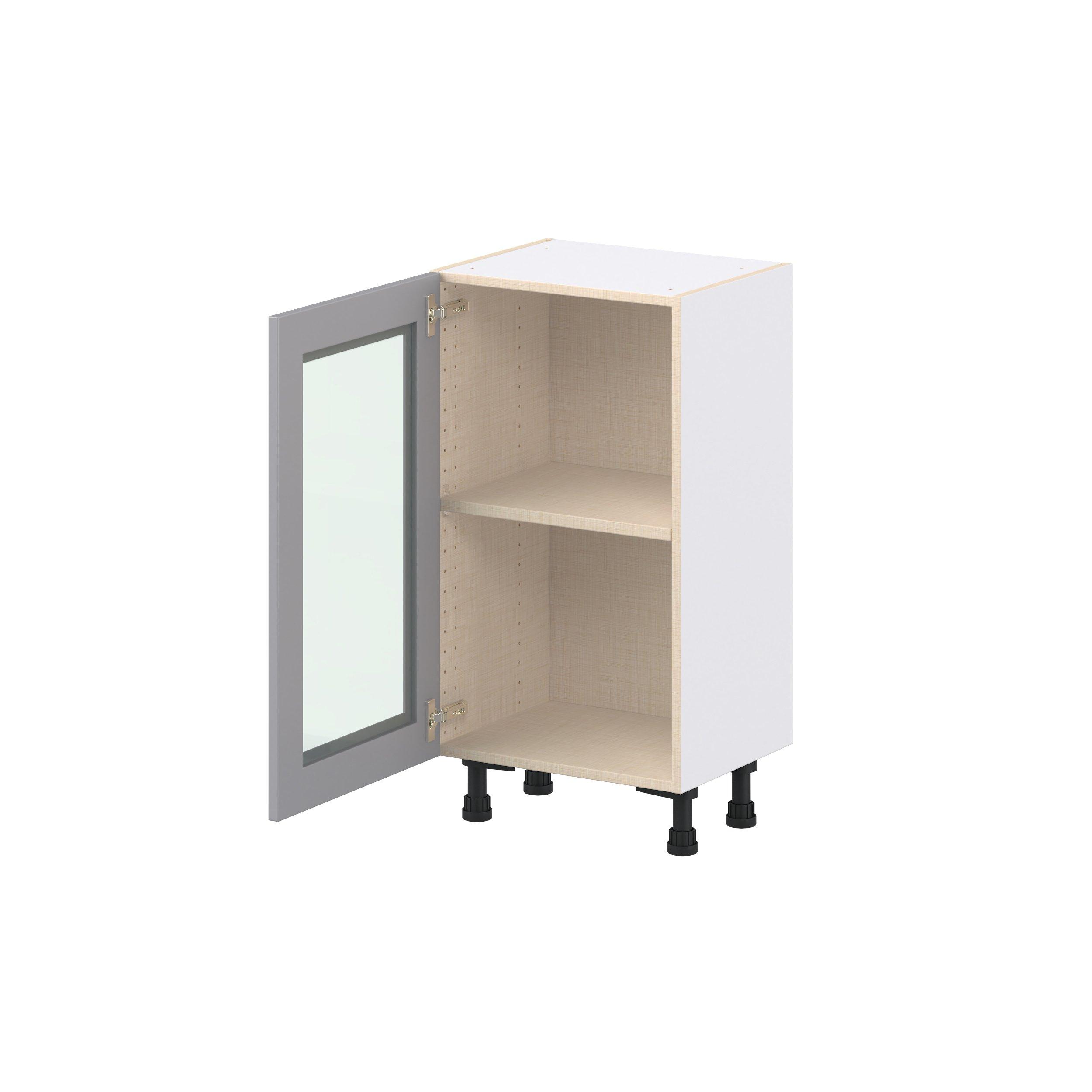 Candler 15 in. Painted Slate Gray Shallow Base Cabinet with Glass Door