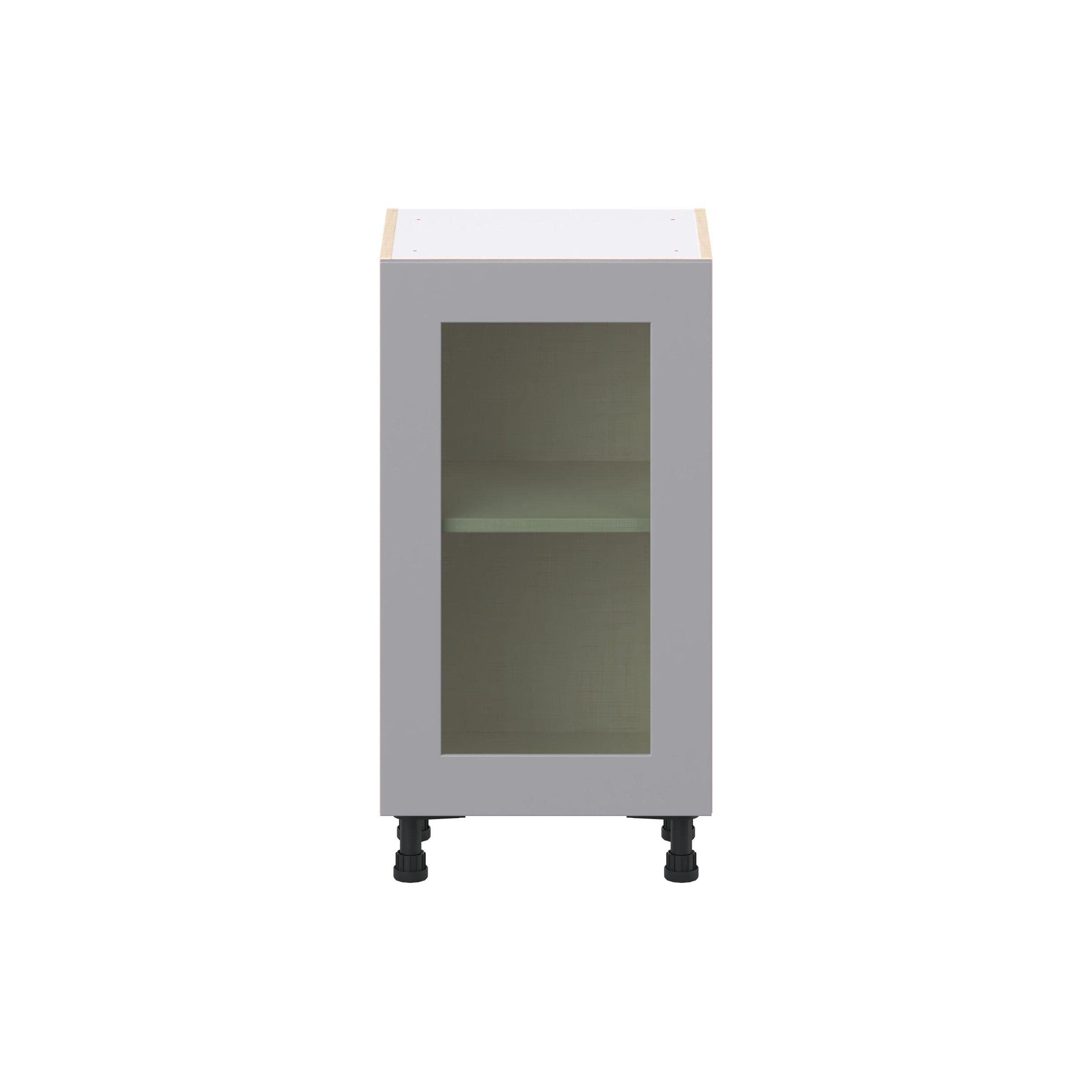 Candler 15 in. Painted Slate Gray Shallow Base Cabinet with Glass Door