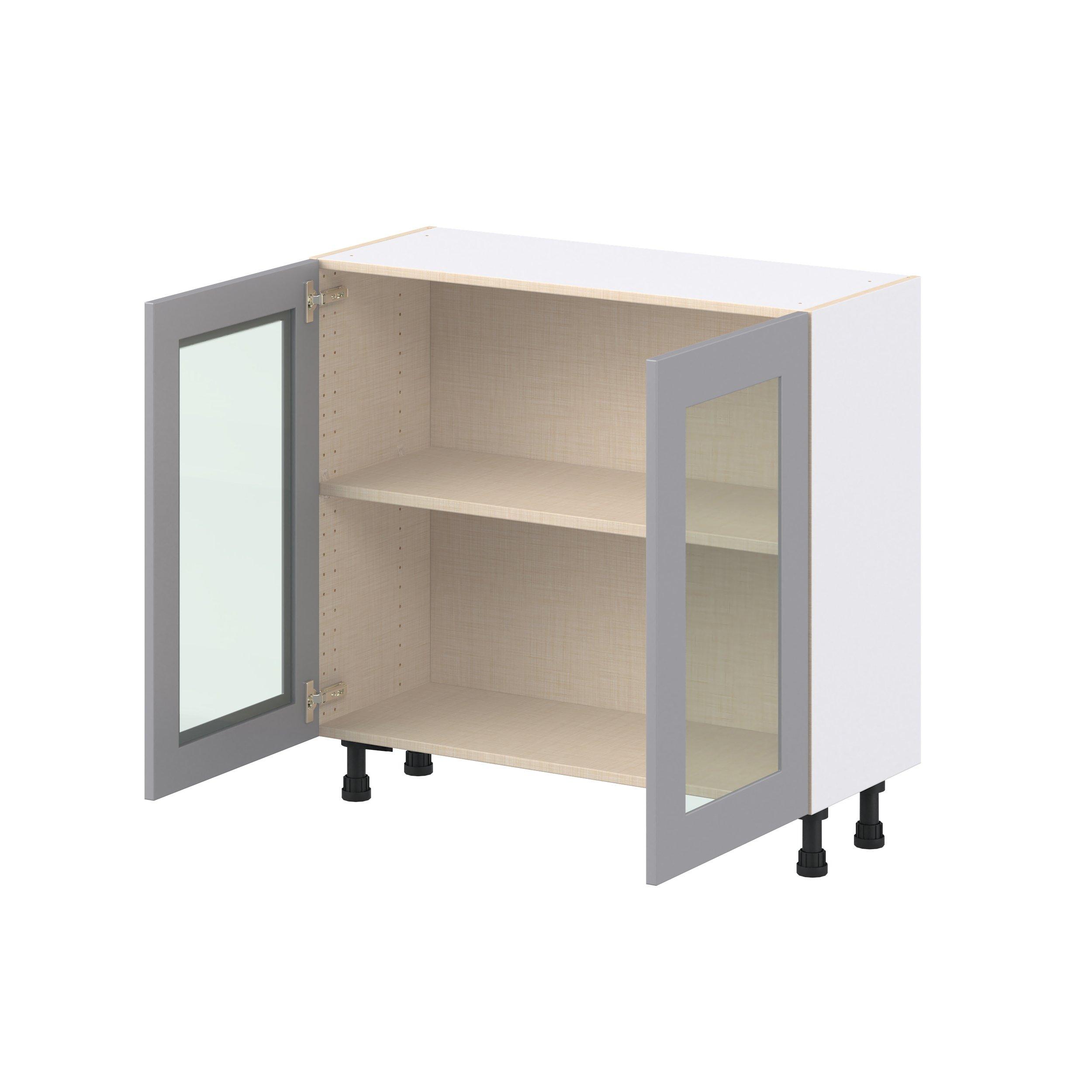Candler 36 in. Painted Slate Gray Shallow Base Cabinet with Glass Door
