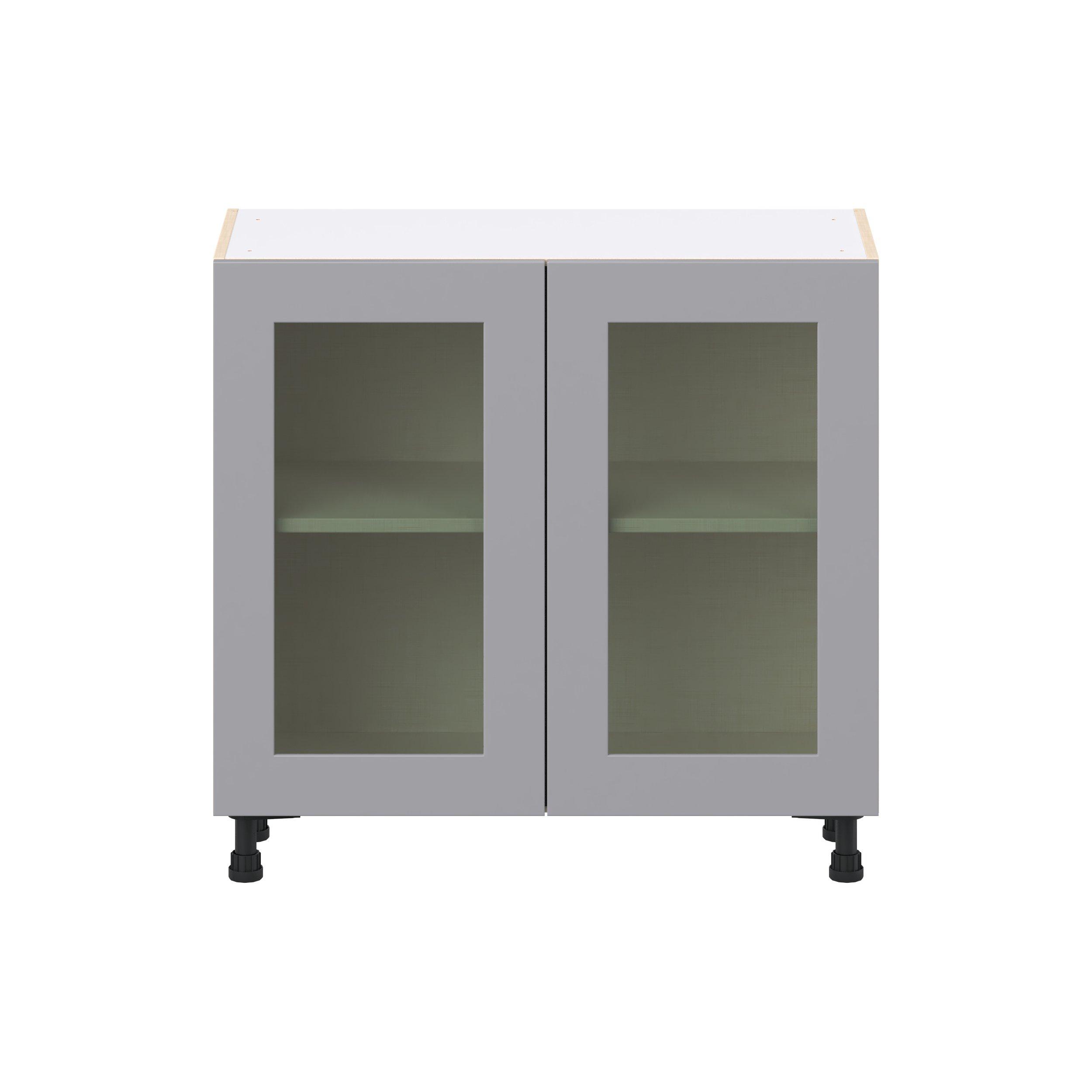 Candler 36 in. Painted Slate Gray Shallow Base Cabinet with Glass Door