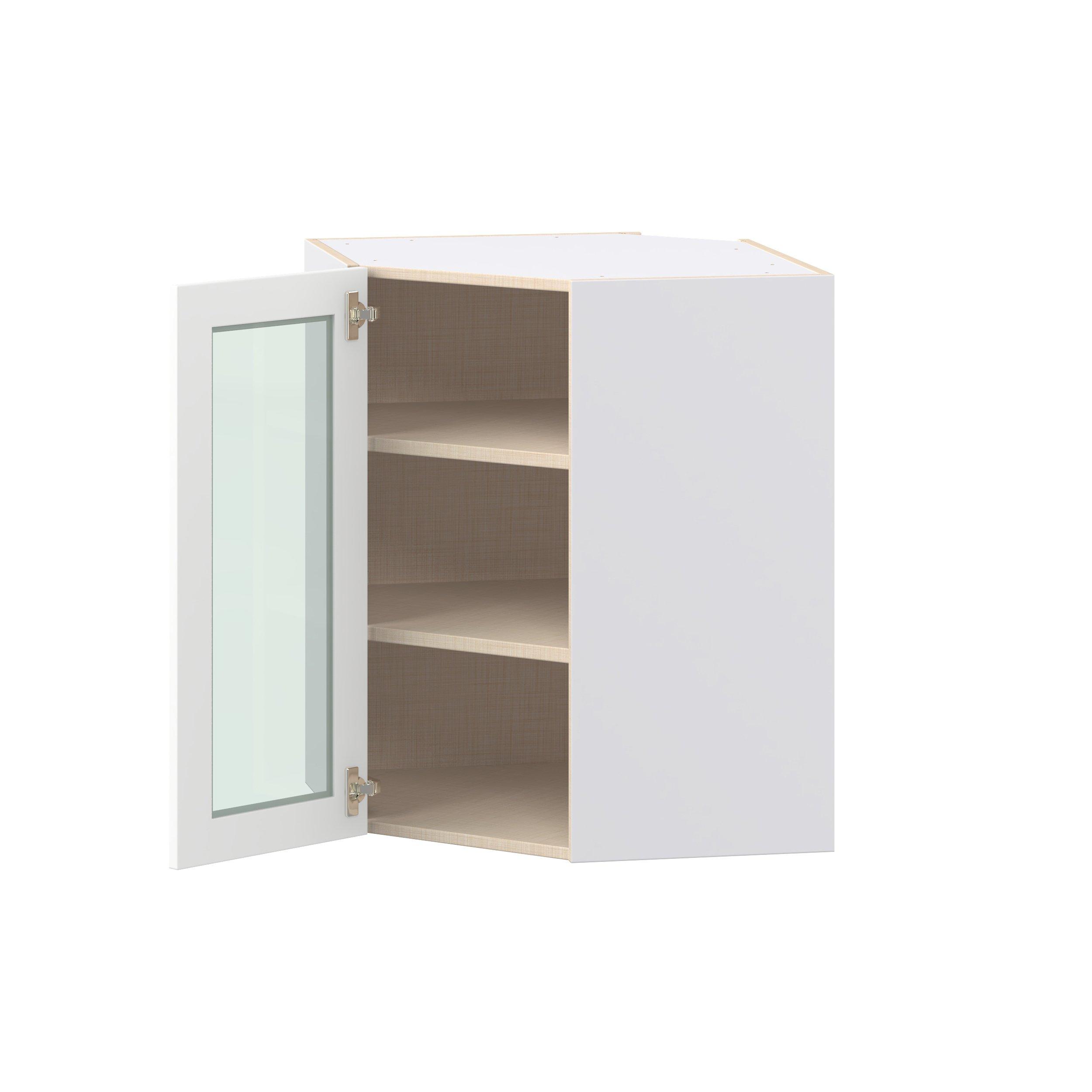 Peachtree 24 in. Painted Bright White Wall Angle Corner Cabinet with Glass Door