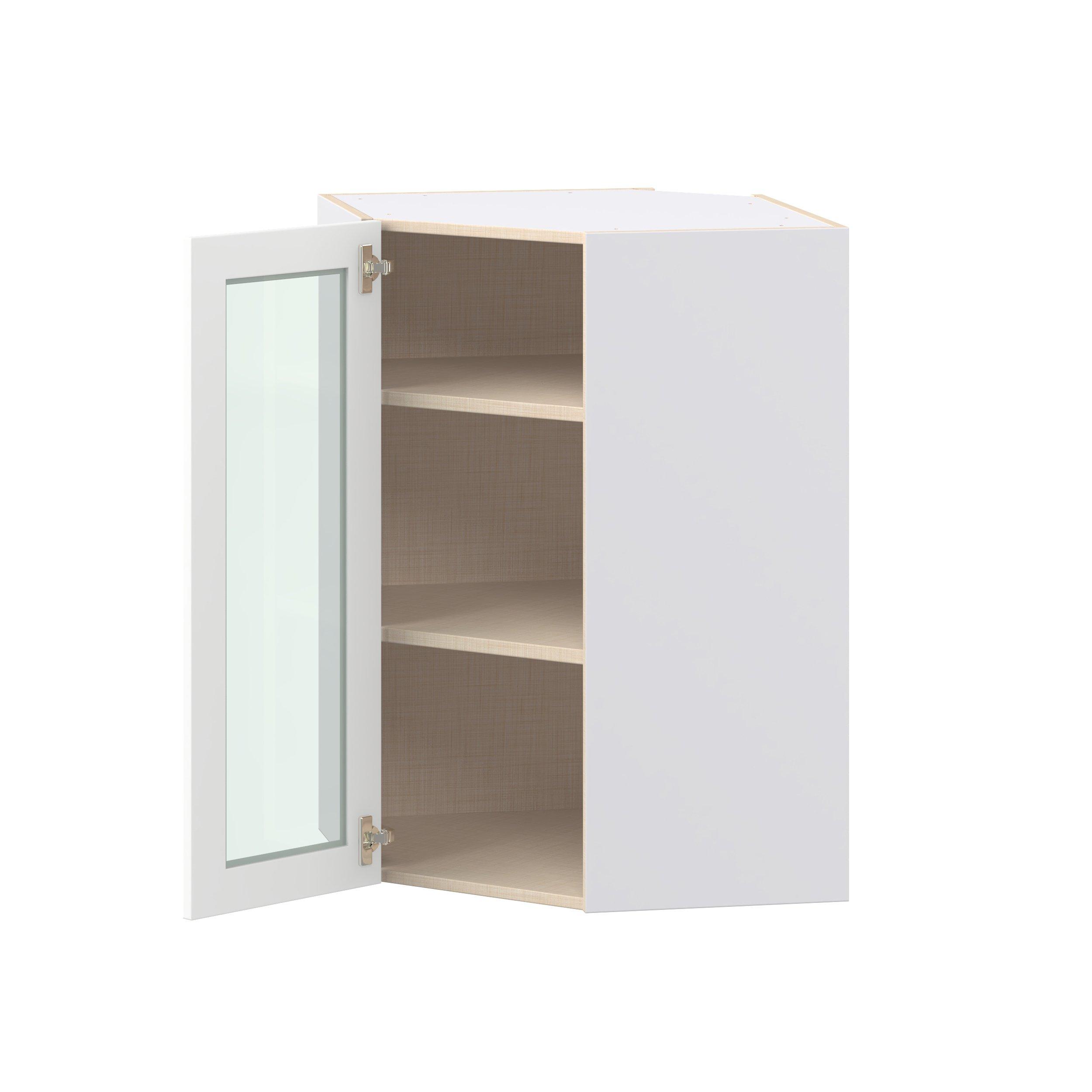 Peachtree 24 in. Painted Bright White Wall Angle Corner Cabinet with Glass Door