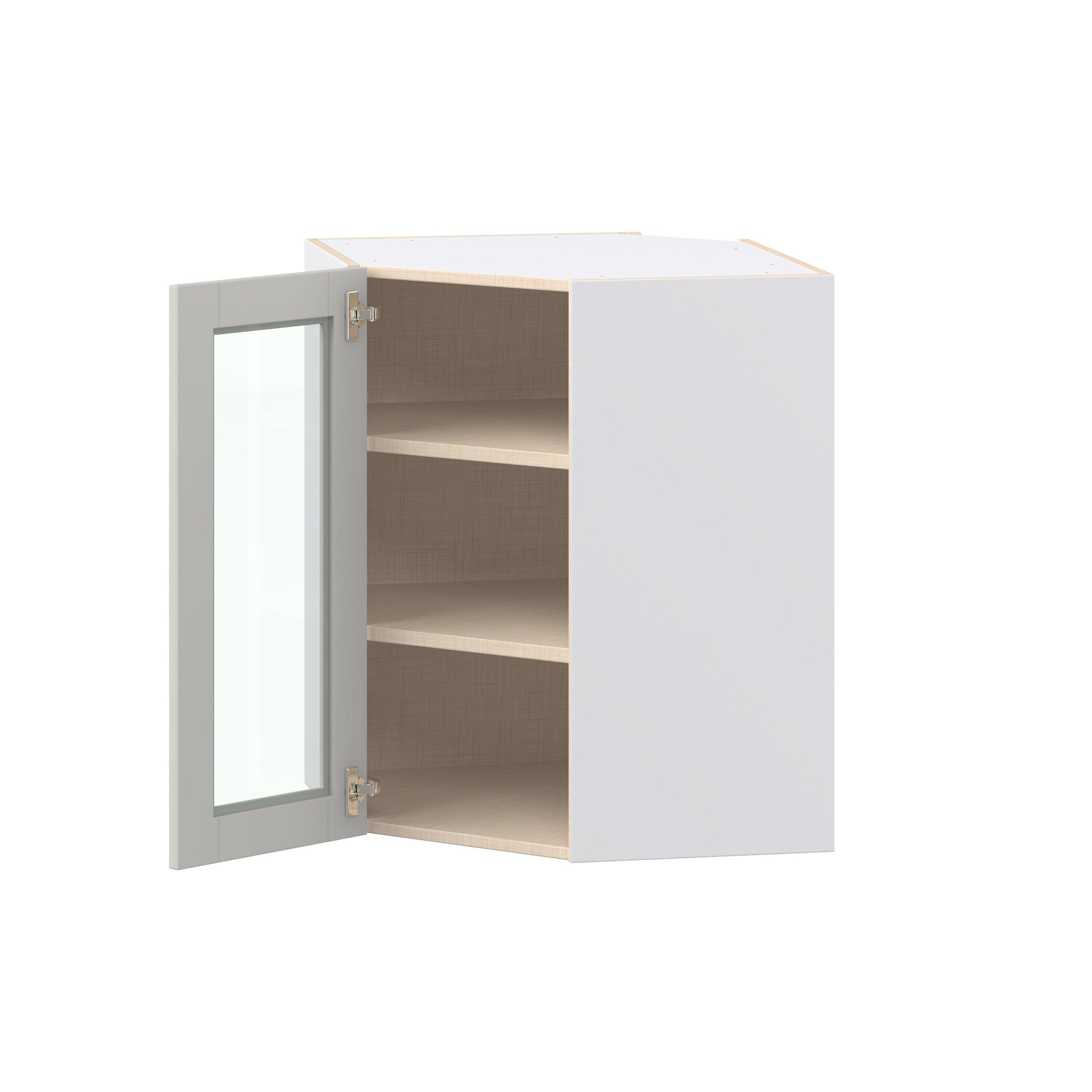 Summerhill 24 in. Light Gray Wall Angle Corner Cabinet with Glass Door