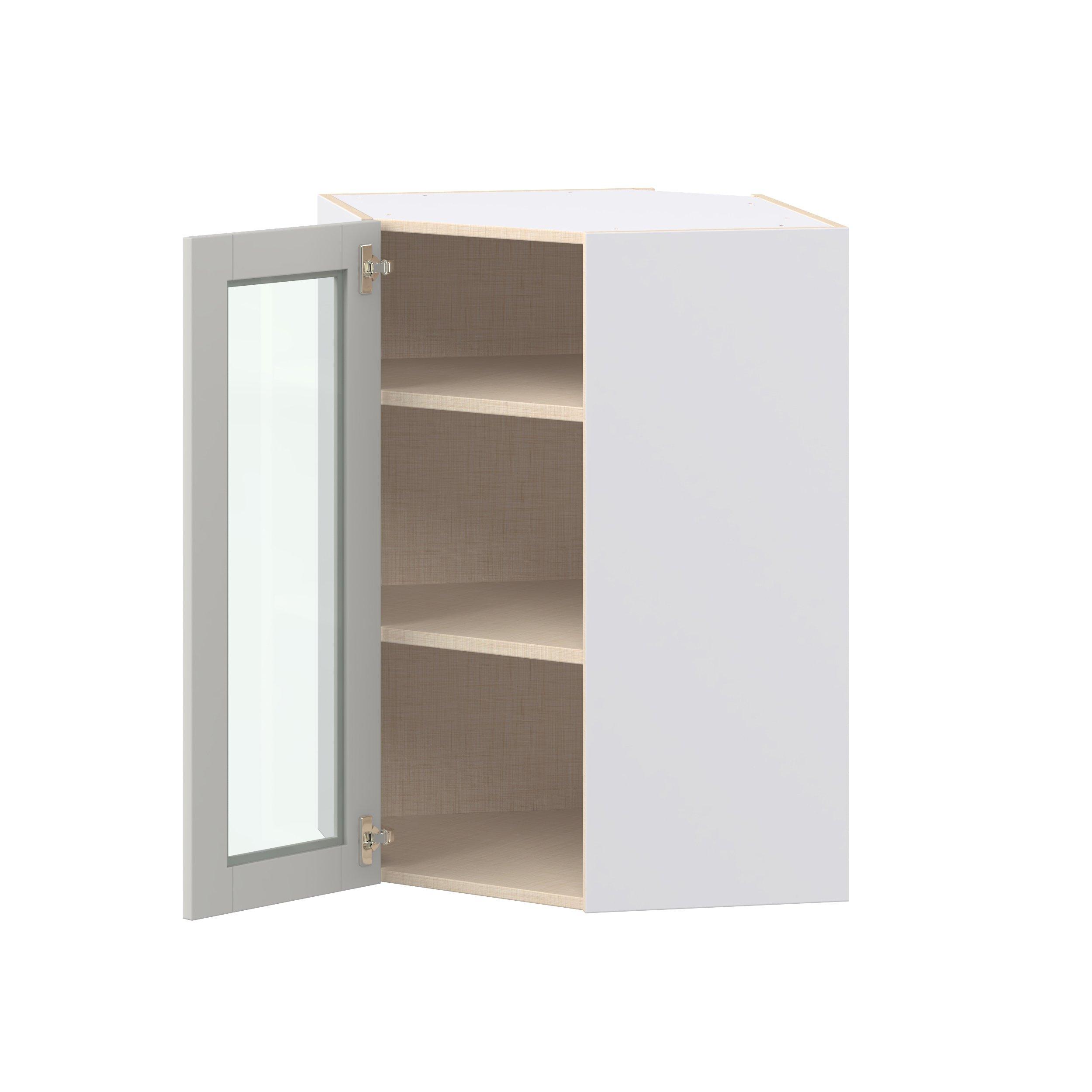 Summerhill 24 in. Light Gray Wall Angle Corner Cabinet with Glass Door