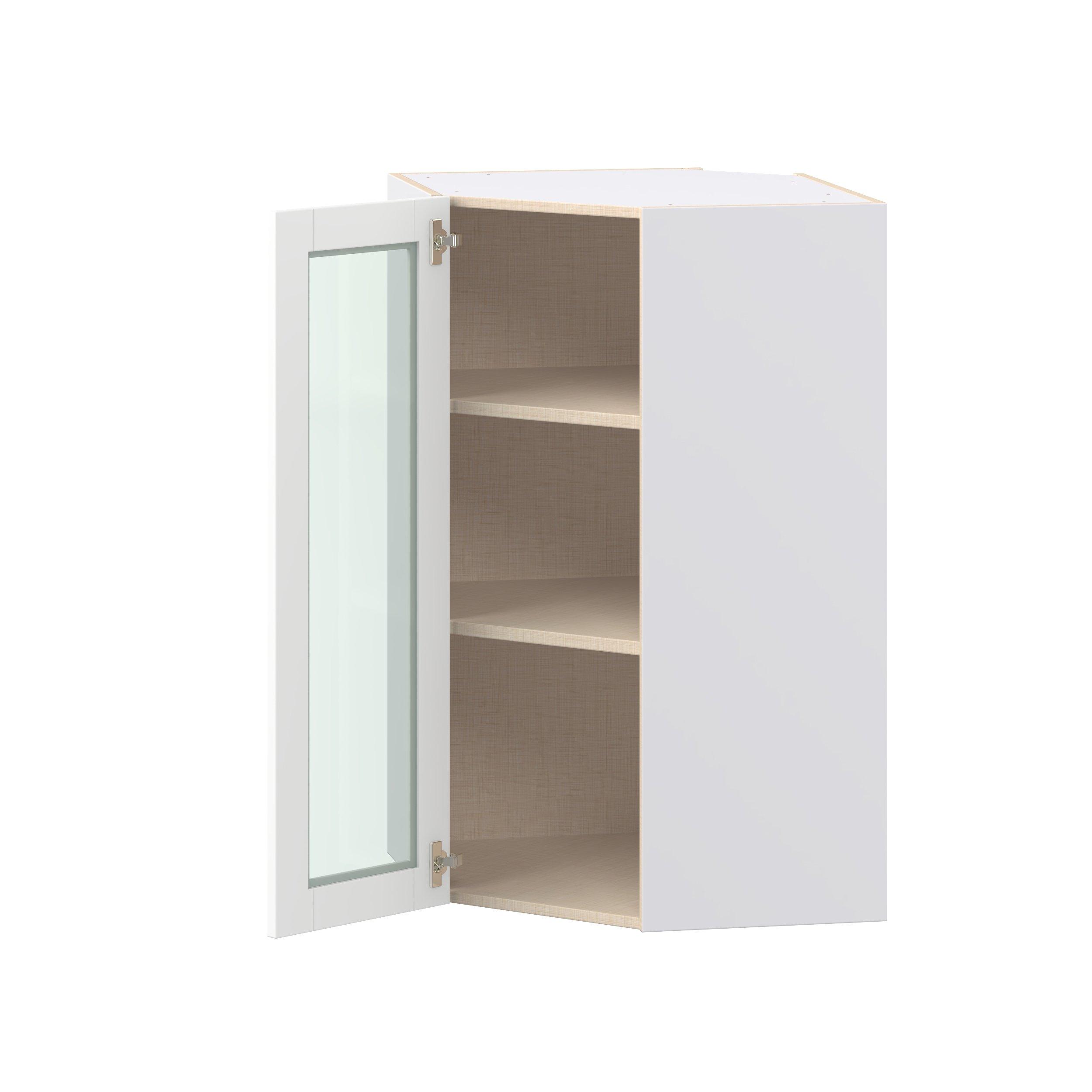 Summerhill 24 in. Bright White Wall Angle Corner Cabinet with Glass Door