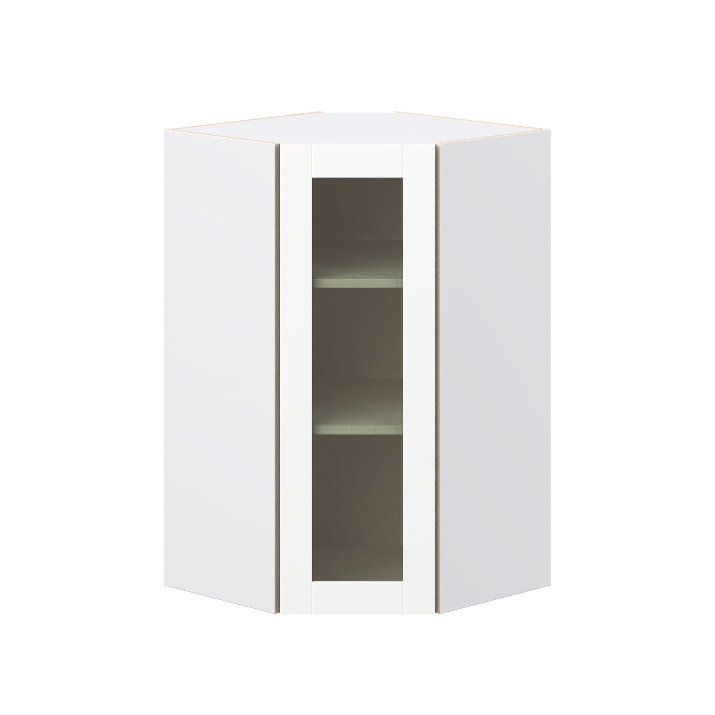Summerhill 24 in. Bright White Wall Angle Corner Cabinet with Glass Door