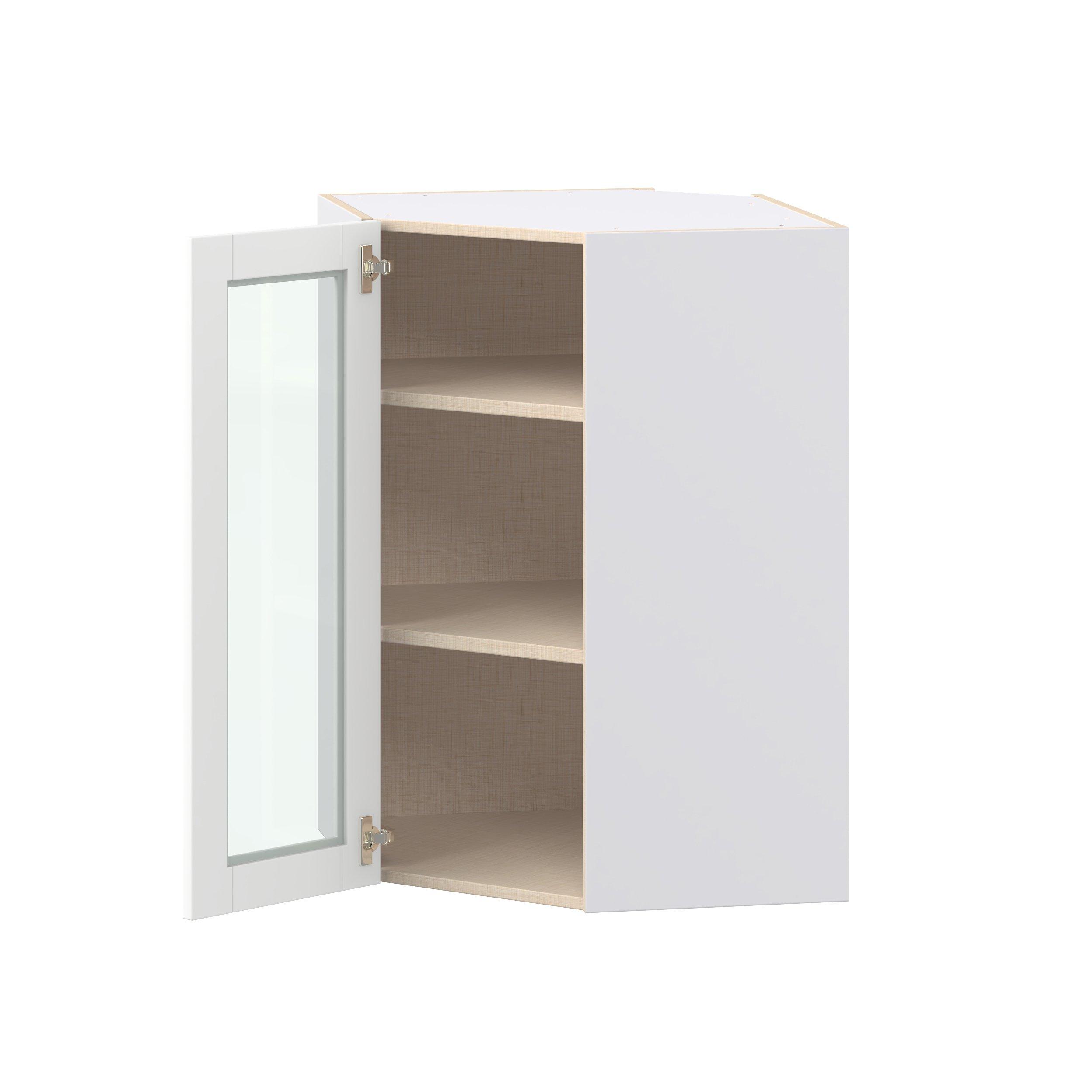 Summerhill 24 in. Bright White Wall Angle Corner Cabinet with Glass Door