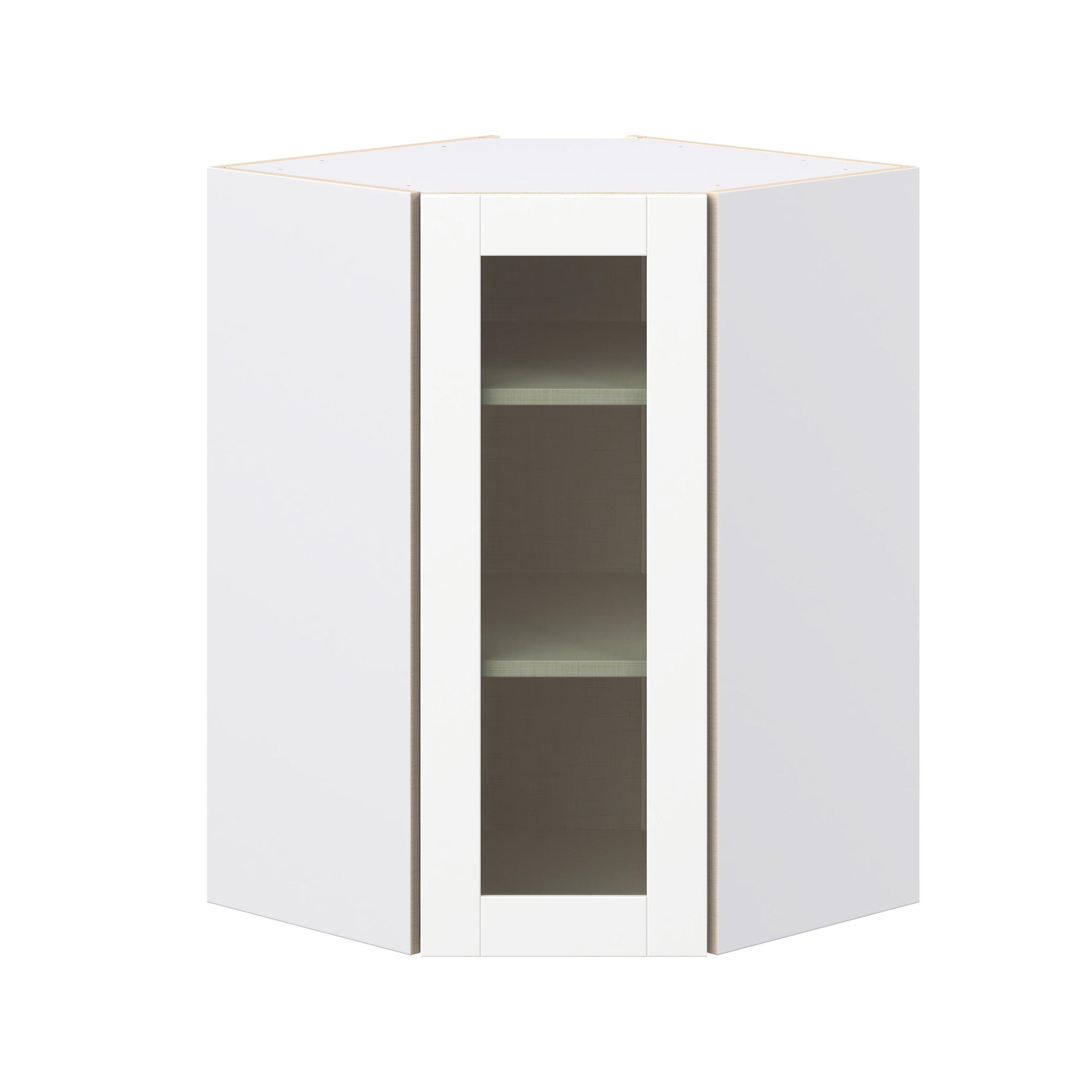 Summerhill 24 in. Bright White Wall Angle Corner Cabinet with Glass Door