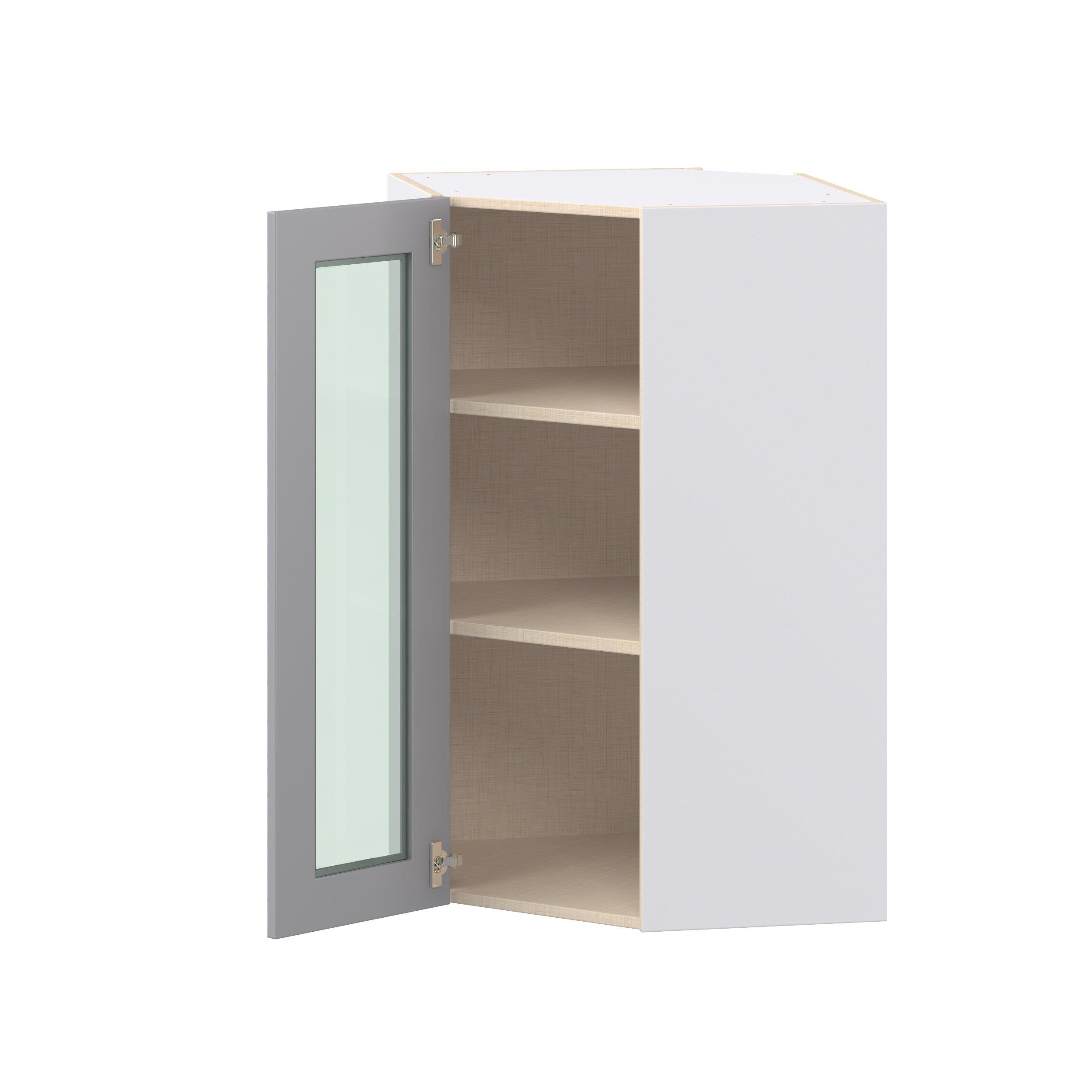 Candler 24 in. Painted Slate Gray Wall Angle Corner Cabinet with Glass Door
