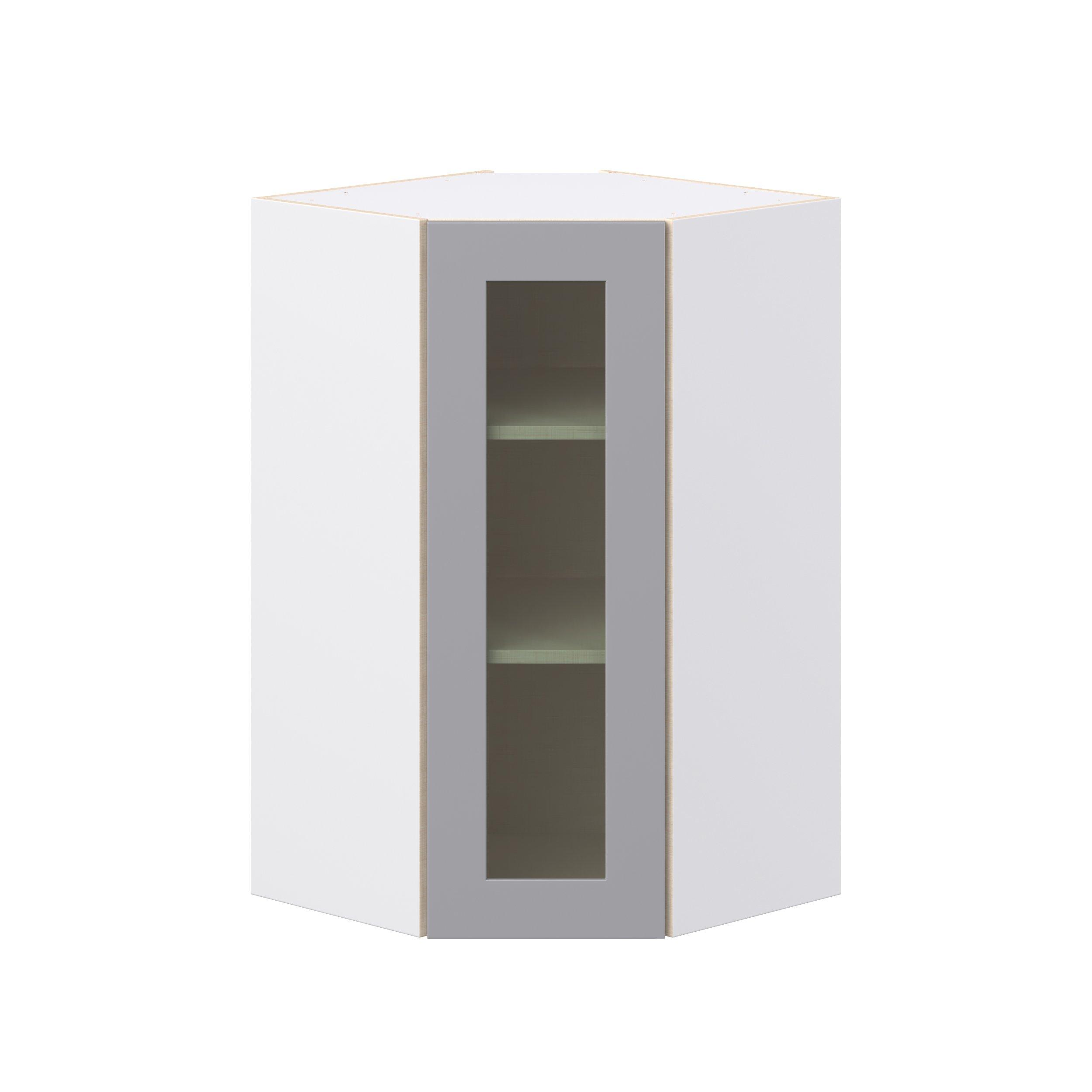 Brookhaven 24 in. Painted Slate Gray Wall Angle Corner Cabinet with Glass Door
