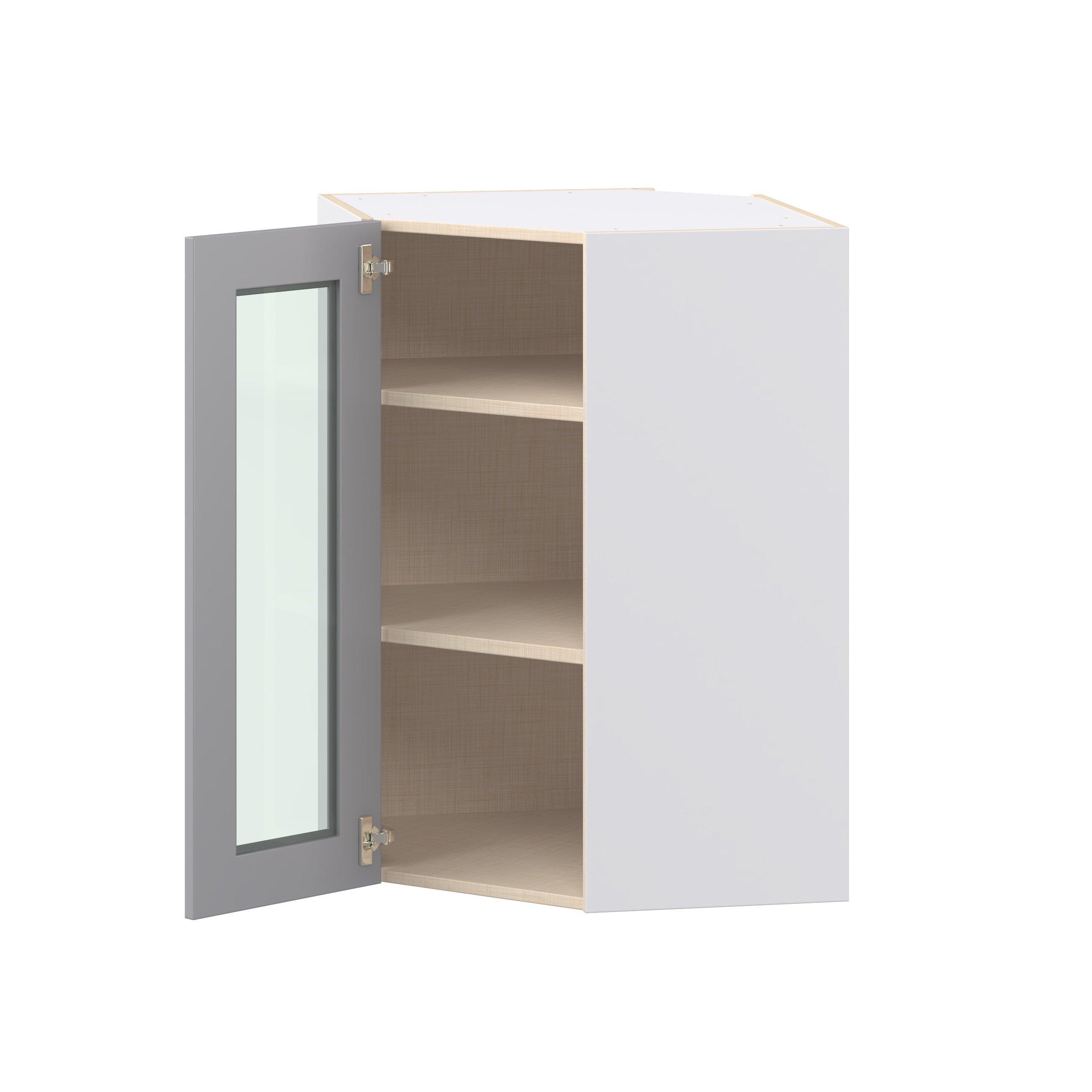 Candler 24 in. Painted Slate Gray Wall Angle Corner Cabinet with Glass Door
