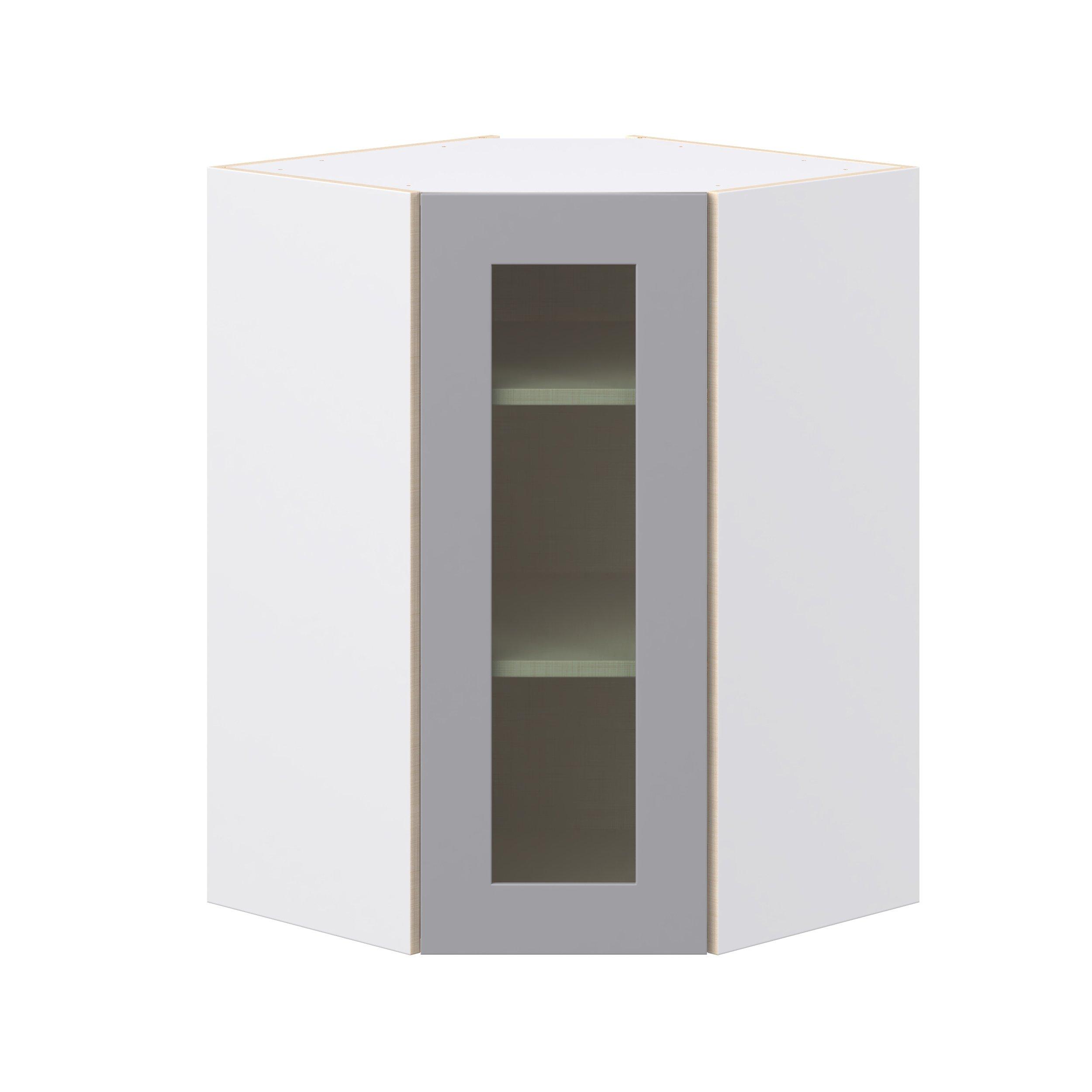 Brookhaven 24 in. Painted Slate Gray Wall Angle Corner Cabinet with Glass Door