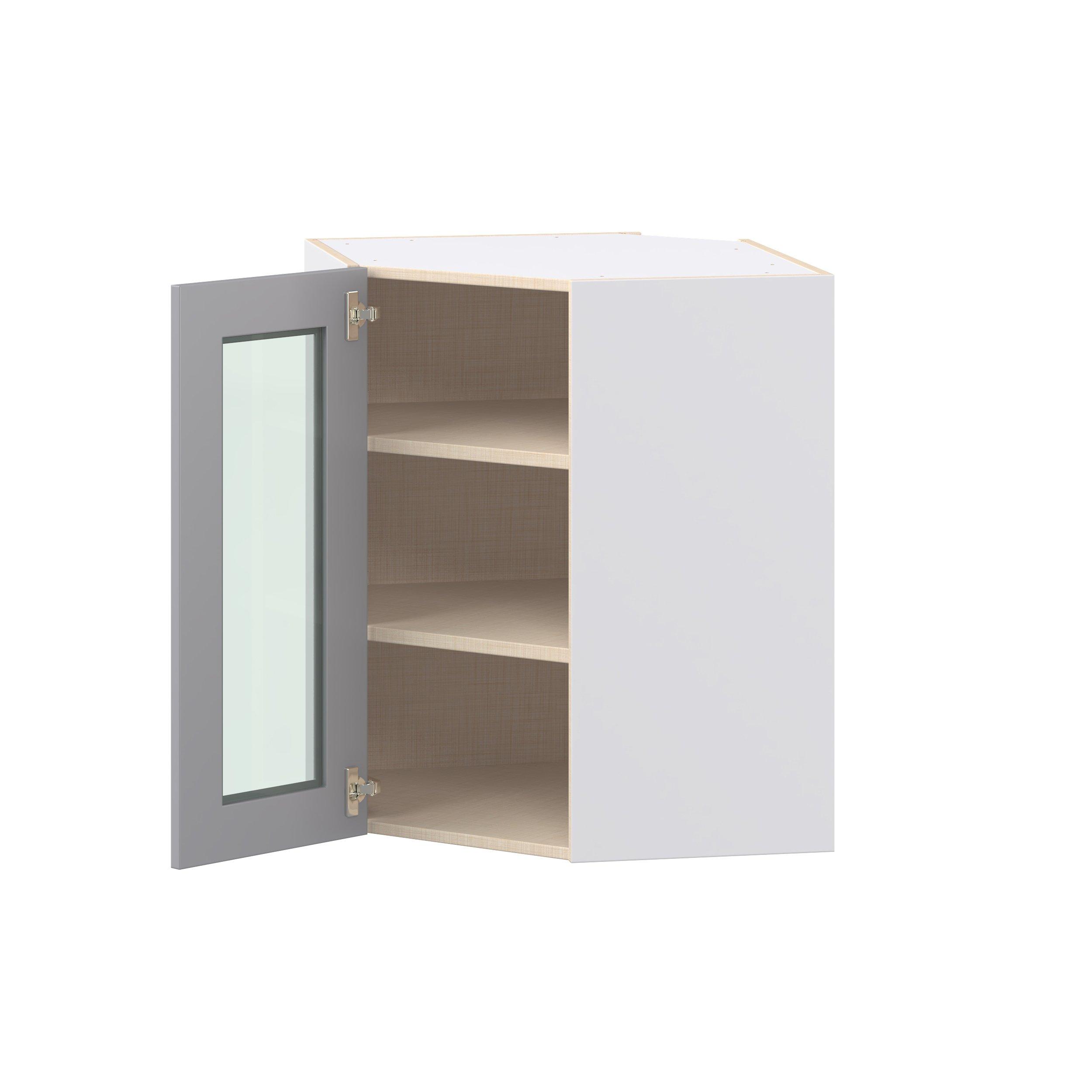 Candler 24 in. Painted Slate Gray Wall Angle Corner Cabinet with Glass Door