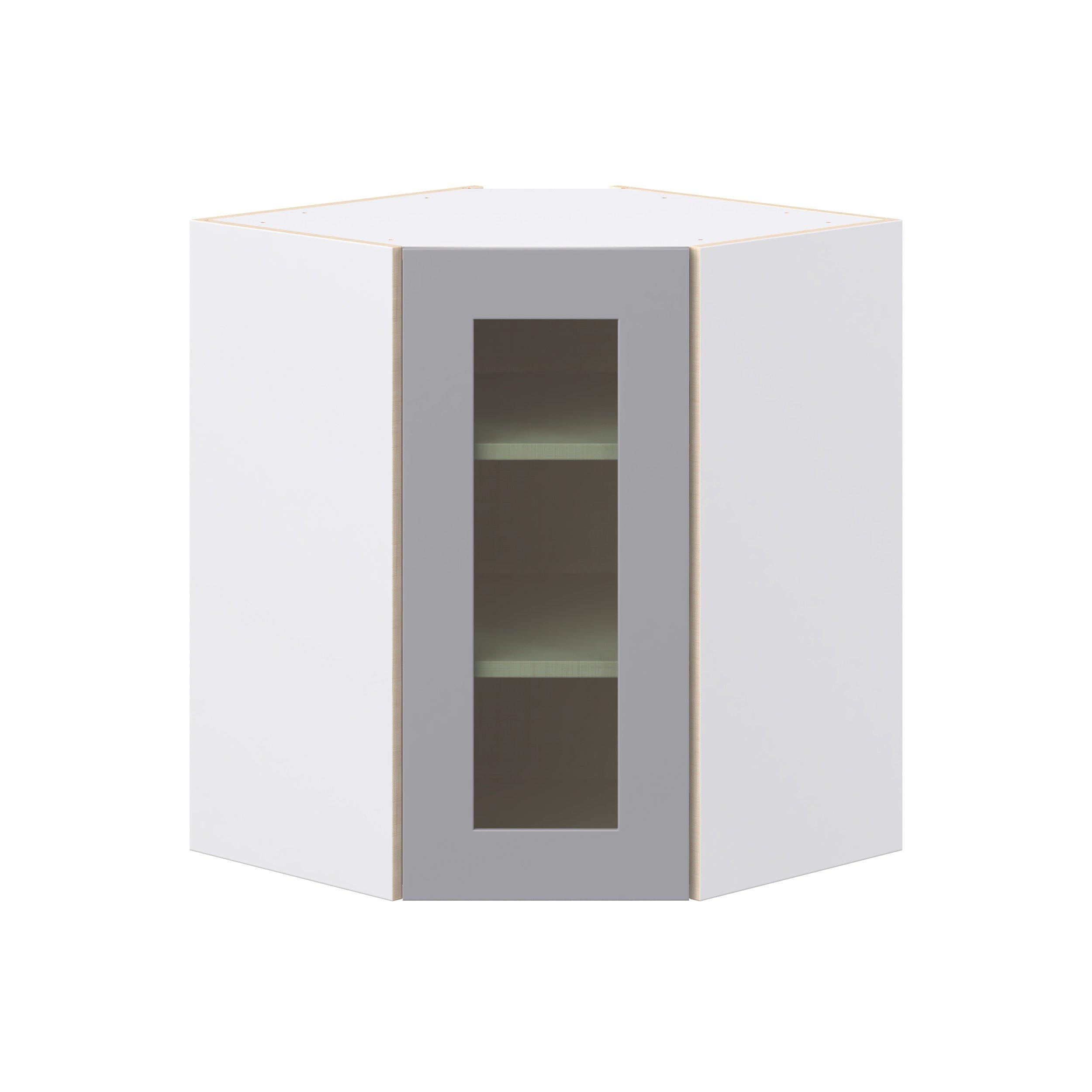 Brookhaven 24 in. Painted Slate Gray Wall Angle Corner Cabinet with Glass Door