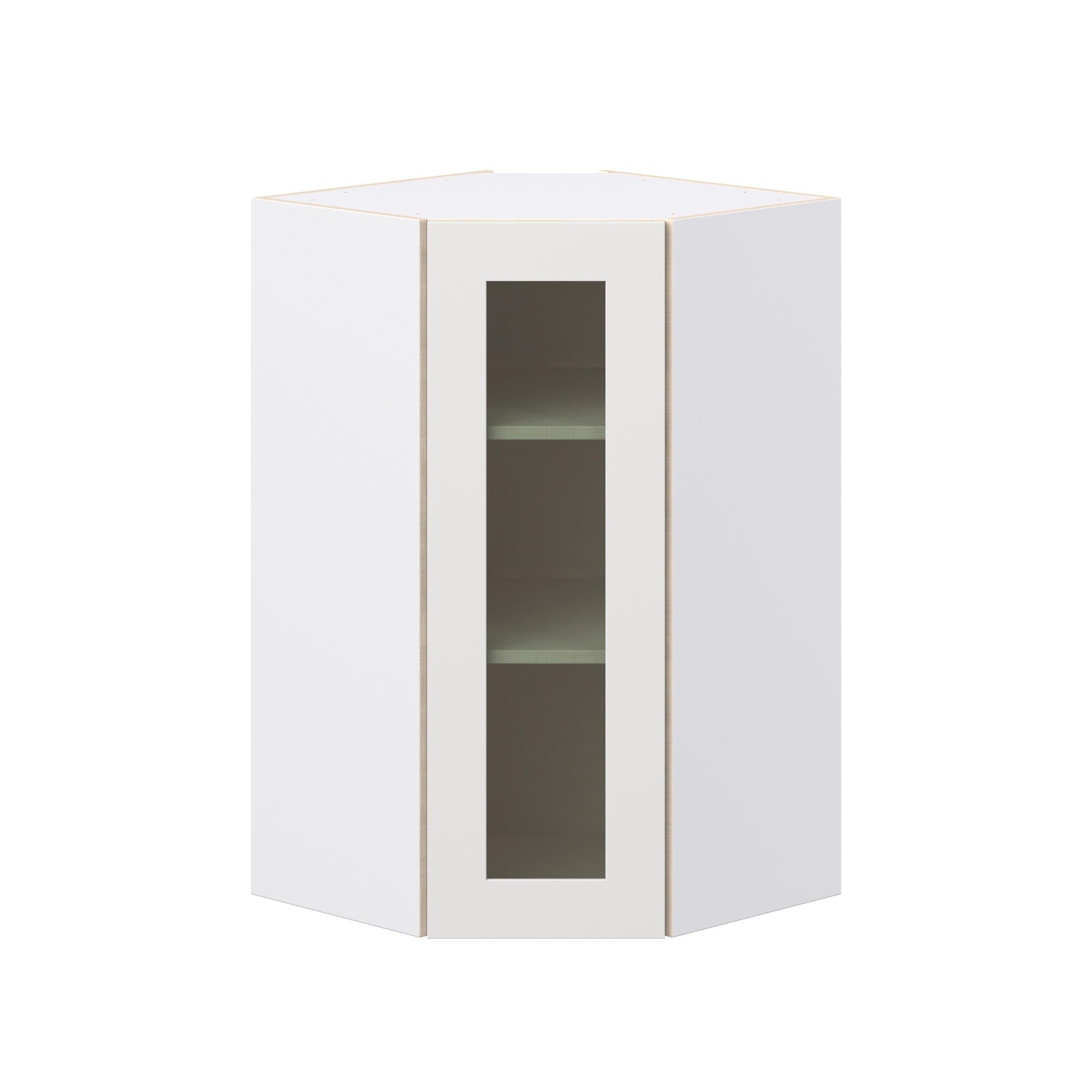Candler 24 in. Painted Warm White Wall Angle Corner Cabinet with Glass Door