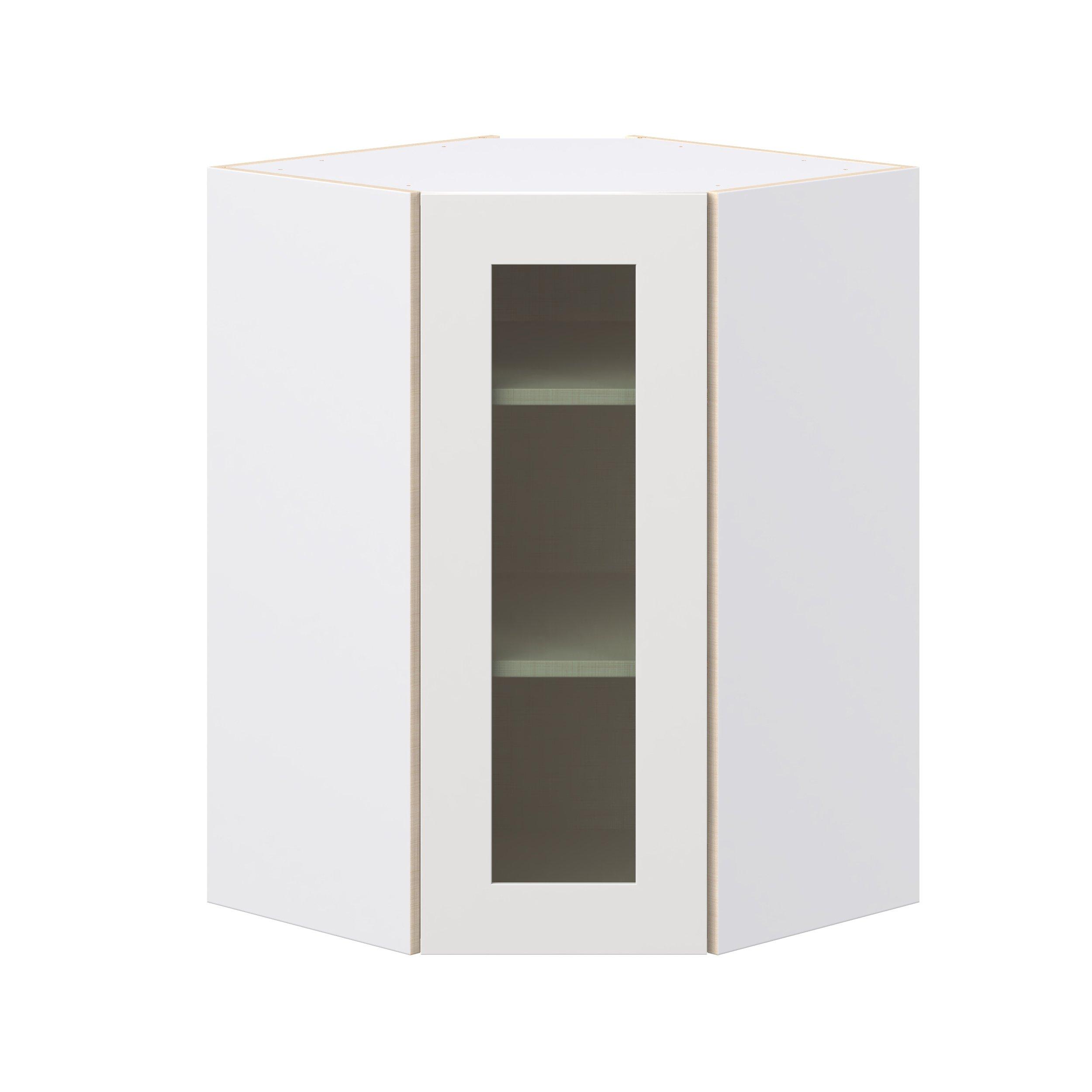 Brookhaven 24 in. Painted Warm White Wall Angle Corner Cabinet with Glass Door