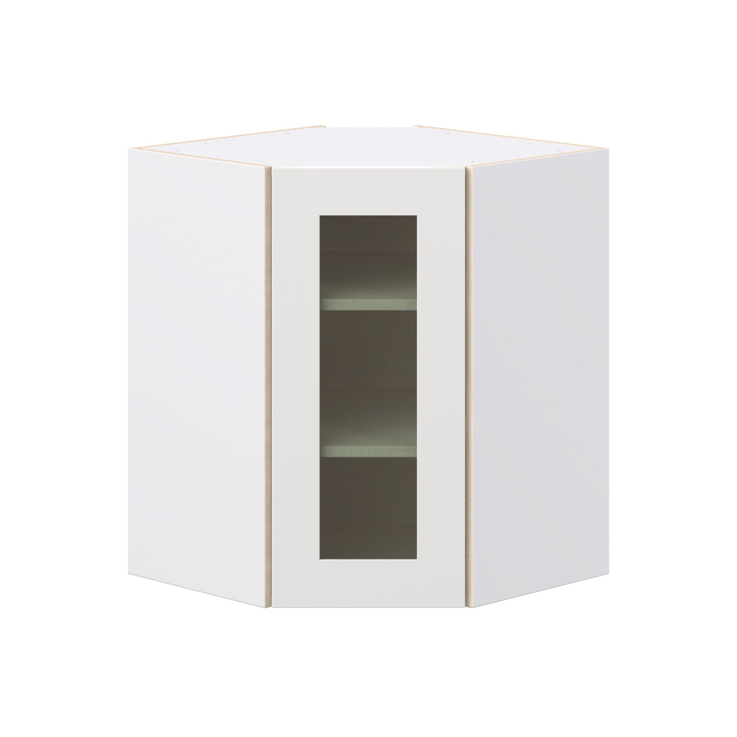 Brookhaven 24 in. Painted Warm White Wall Angle Corner Cabinet with Glass Door