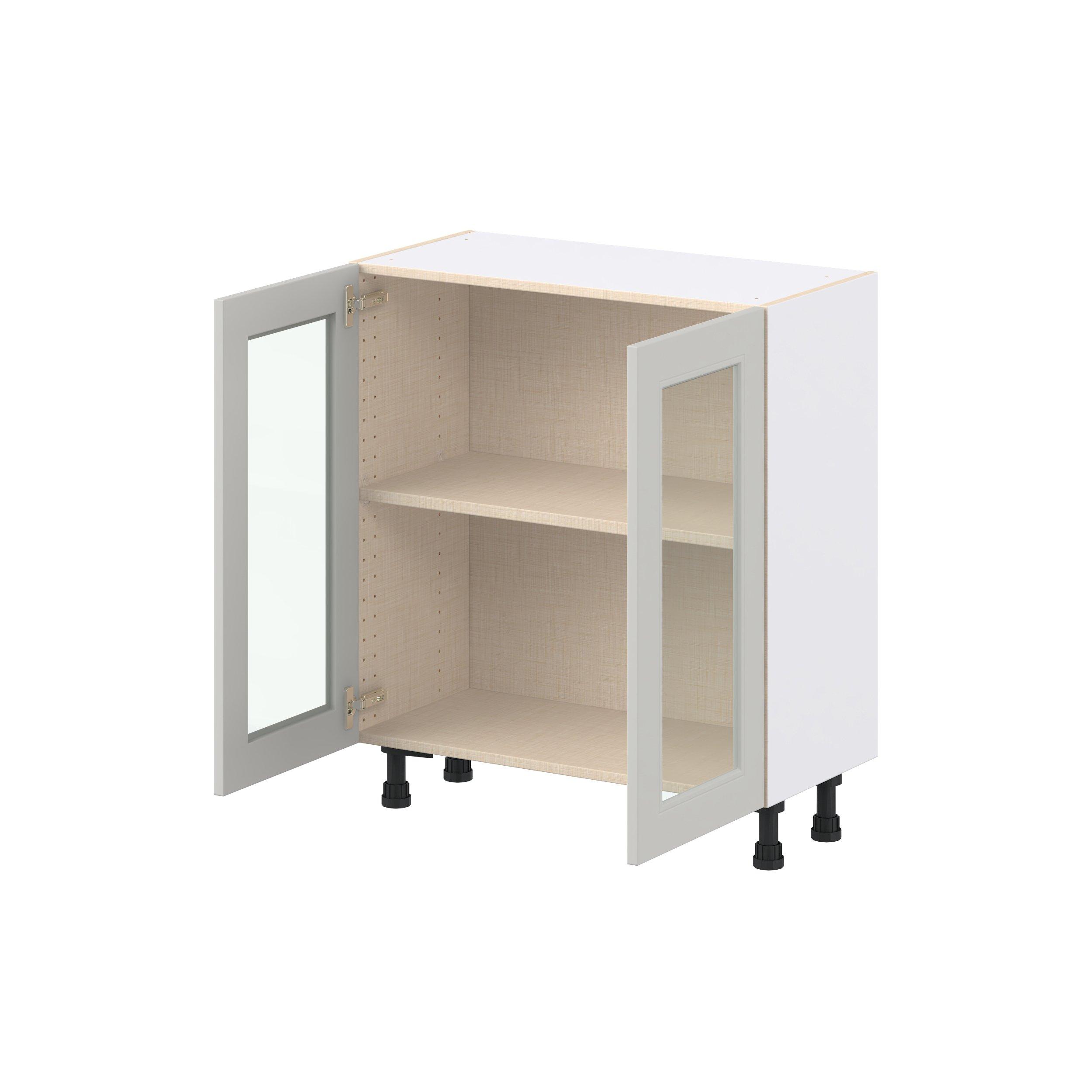 Lenox 30 in. Painted Light Gray Shallow Base Cabinet with Glass Door