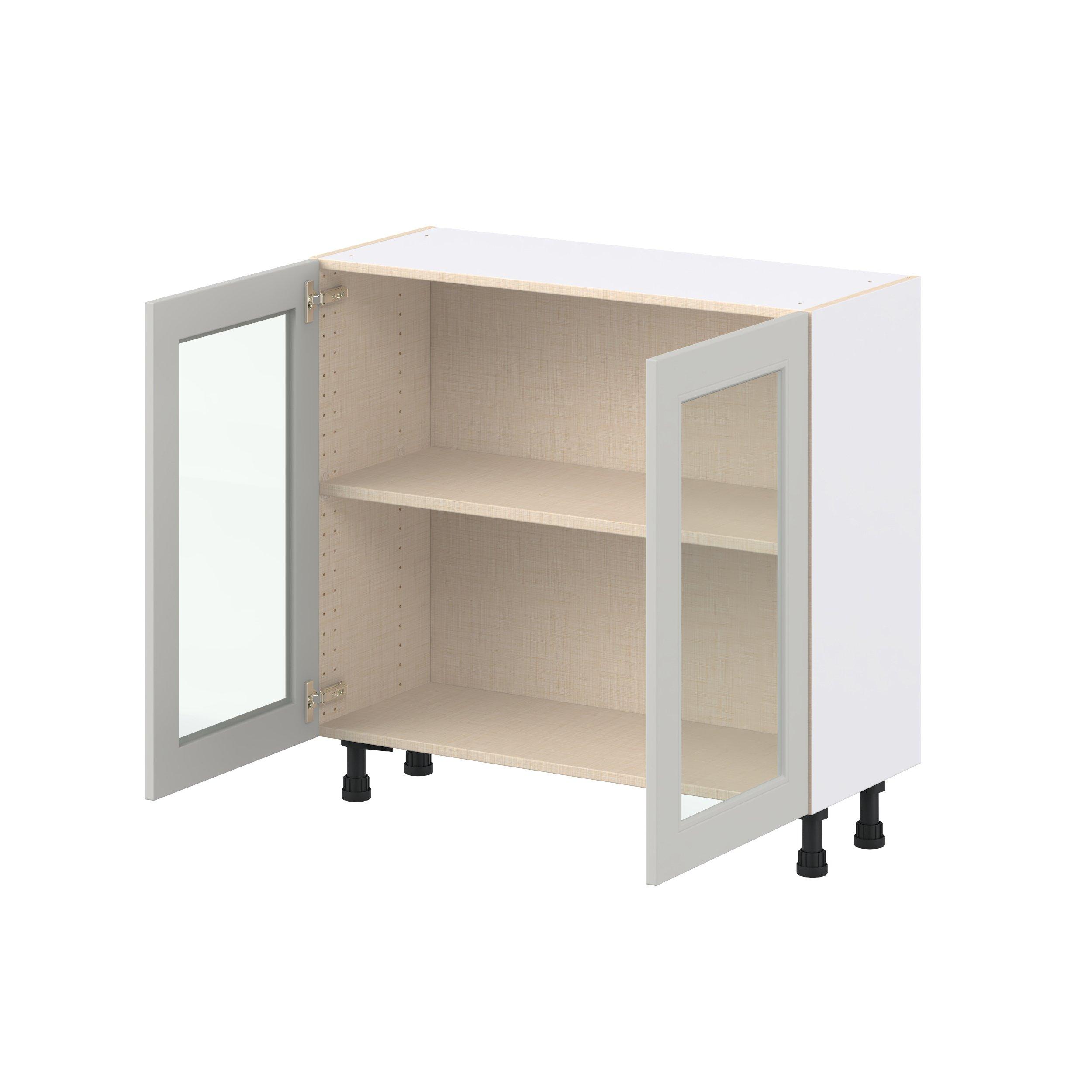 Lenox 36 in. Painted Light Gray Shallow Base Cabinet with Glass Door