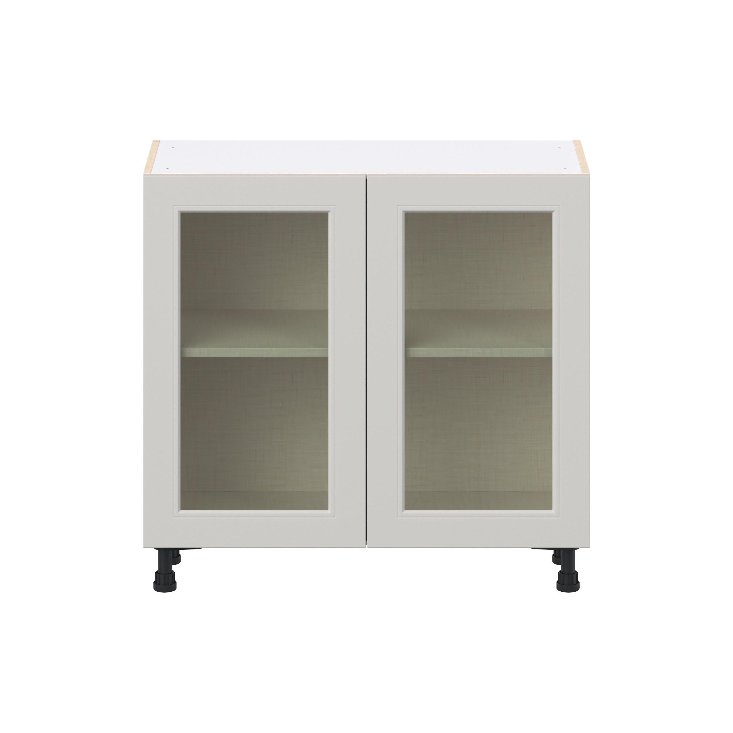 Lenox 36 in. Painted Light Gray Shallow Base Cabinet with Glass Door