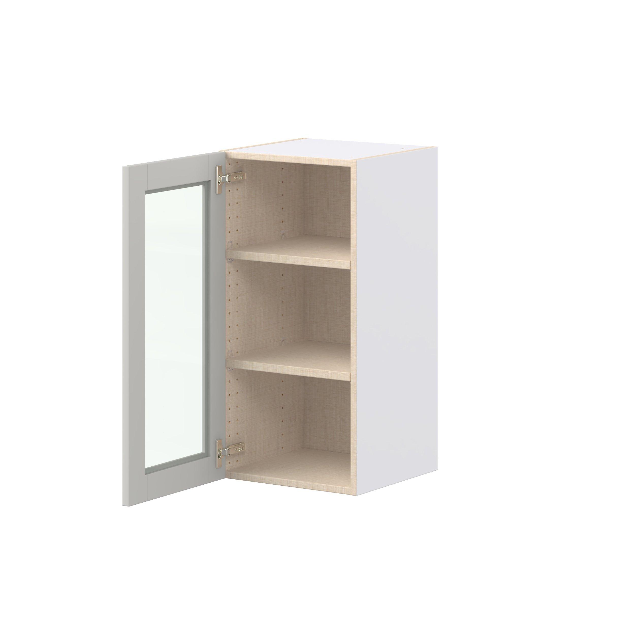 Summerhill 15 in. Light Gray Wall Cabinet with Glass Door