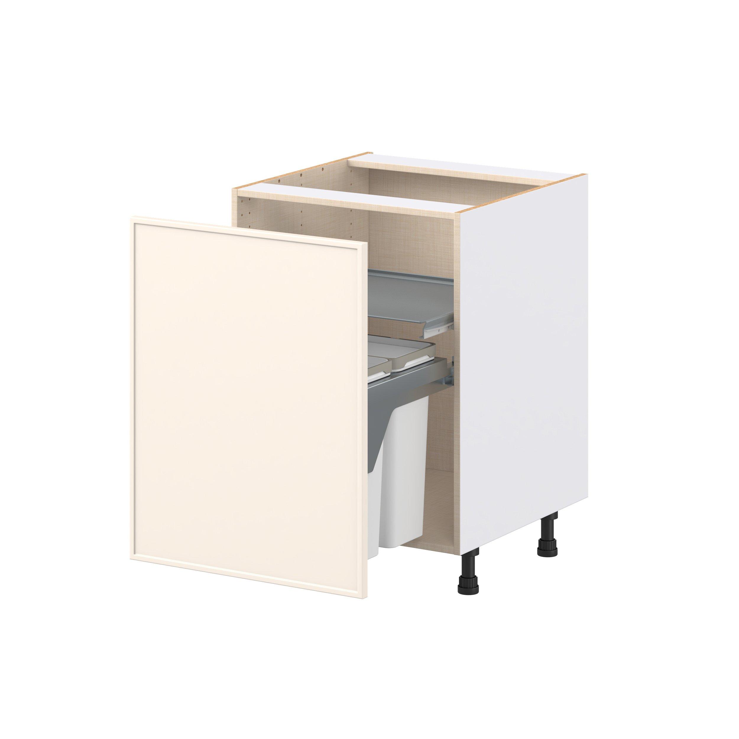 Linden 24 in. Painted Washed Linen Trash Can Pull-Out Base Cabinet