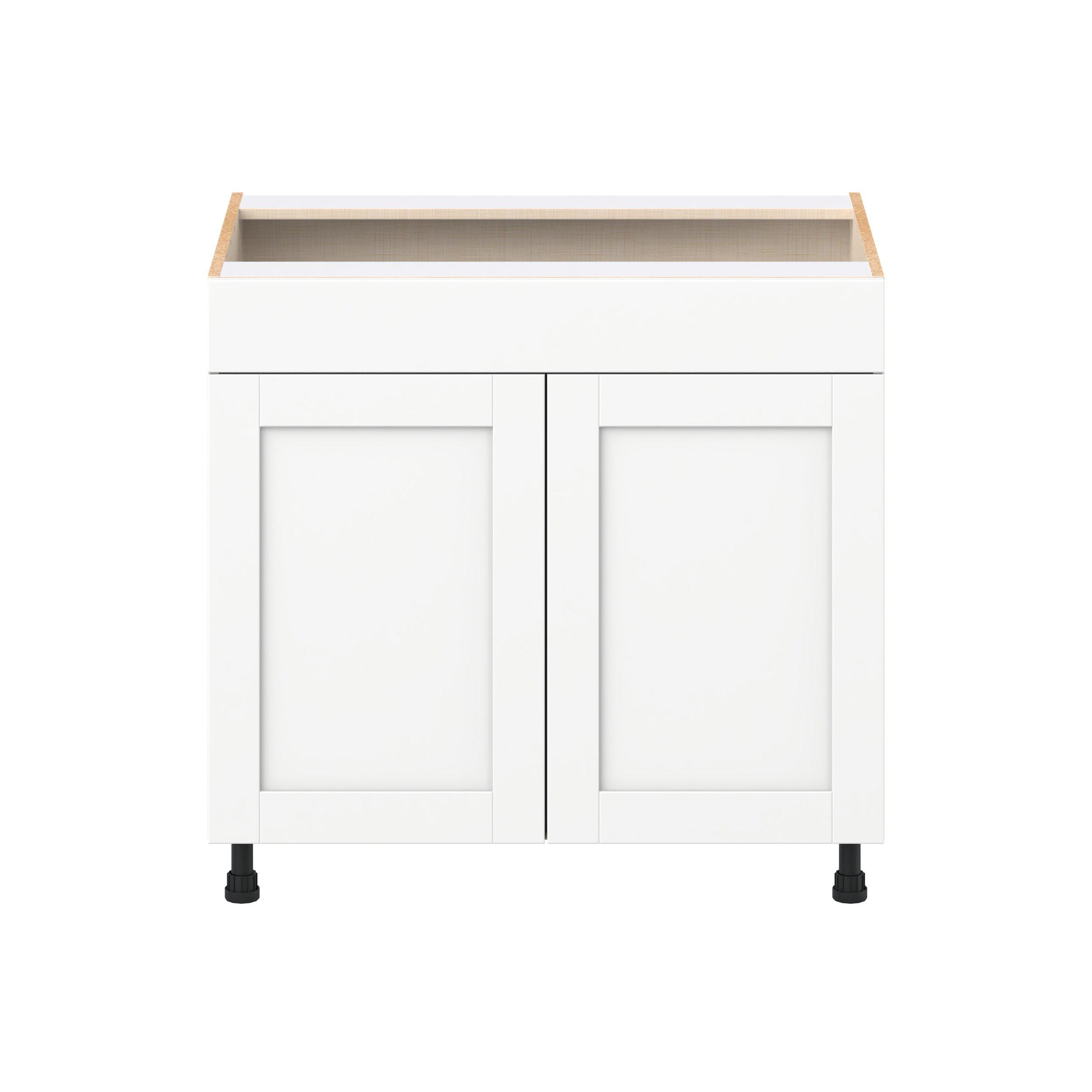 Summerhill 36 in. Bright White Sink Base Cabinet with False Front