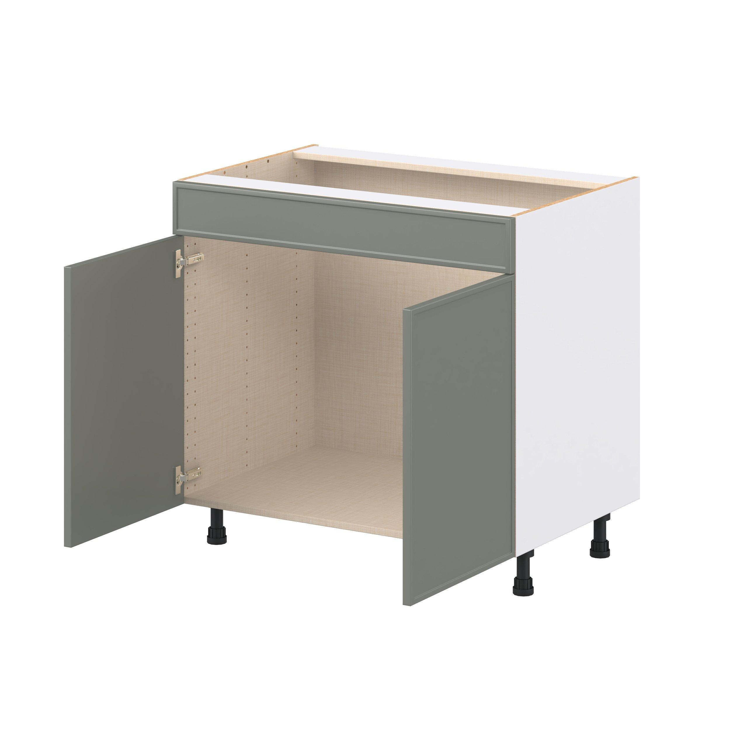 Linden 36 in. Painted Moss Green Sink Base Cabinet with False Front
