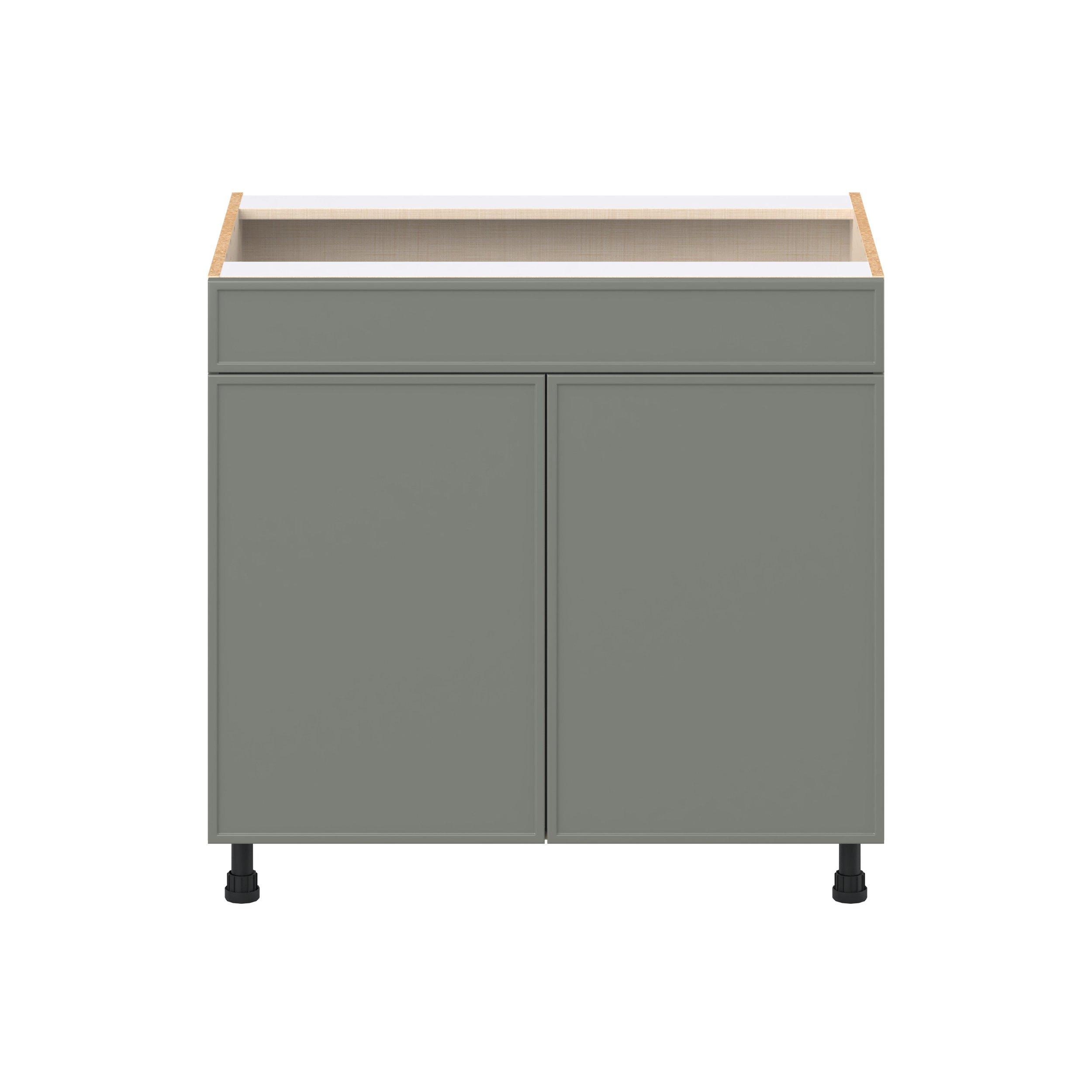 Linden 36 in. Painted Moss Green Sink Base Cabinet with False Front