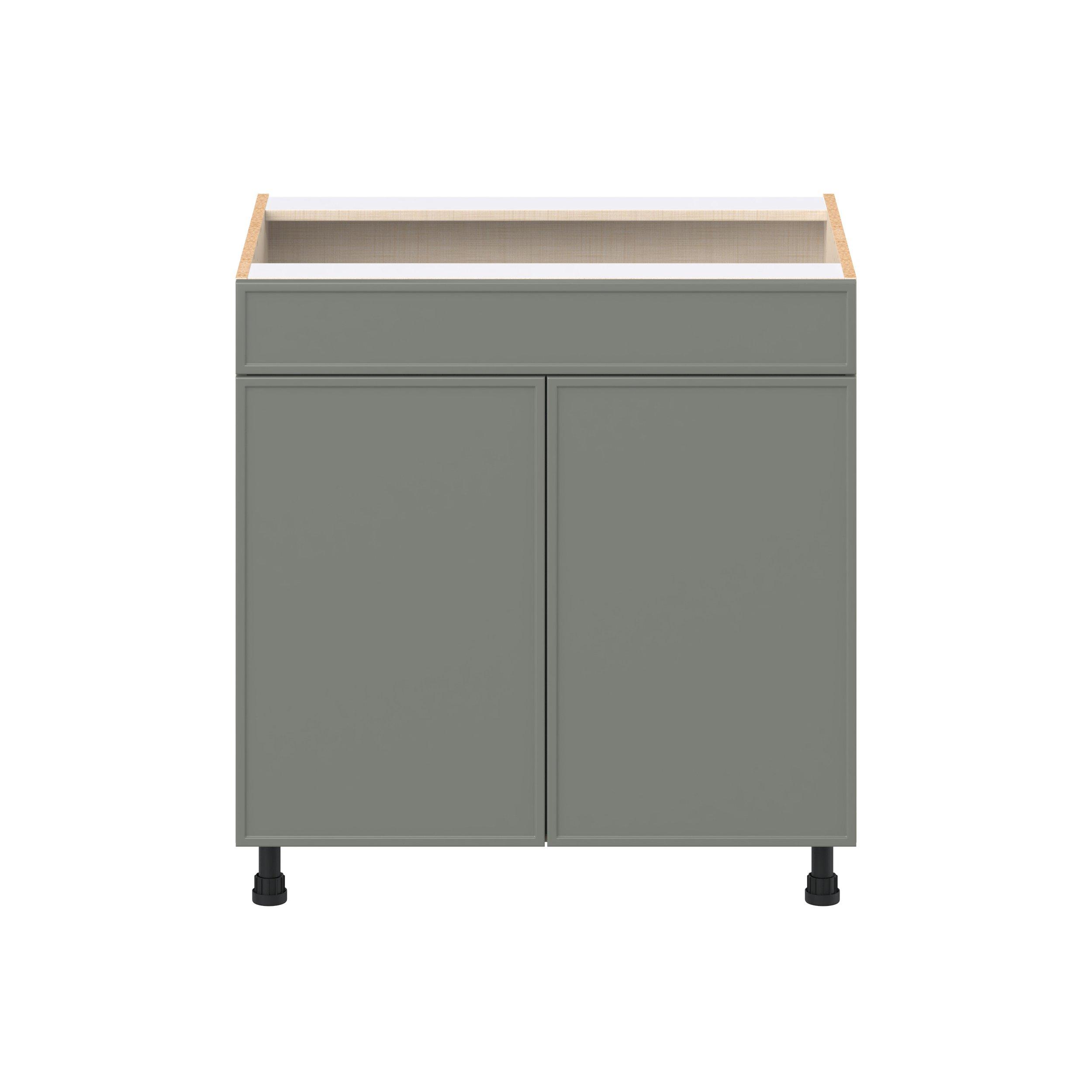 Linden 33 in. Painted Moss Green Sink Base Cabinet with False Front