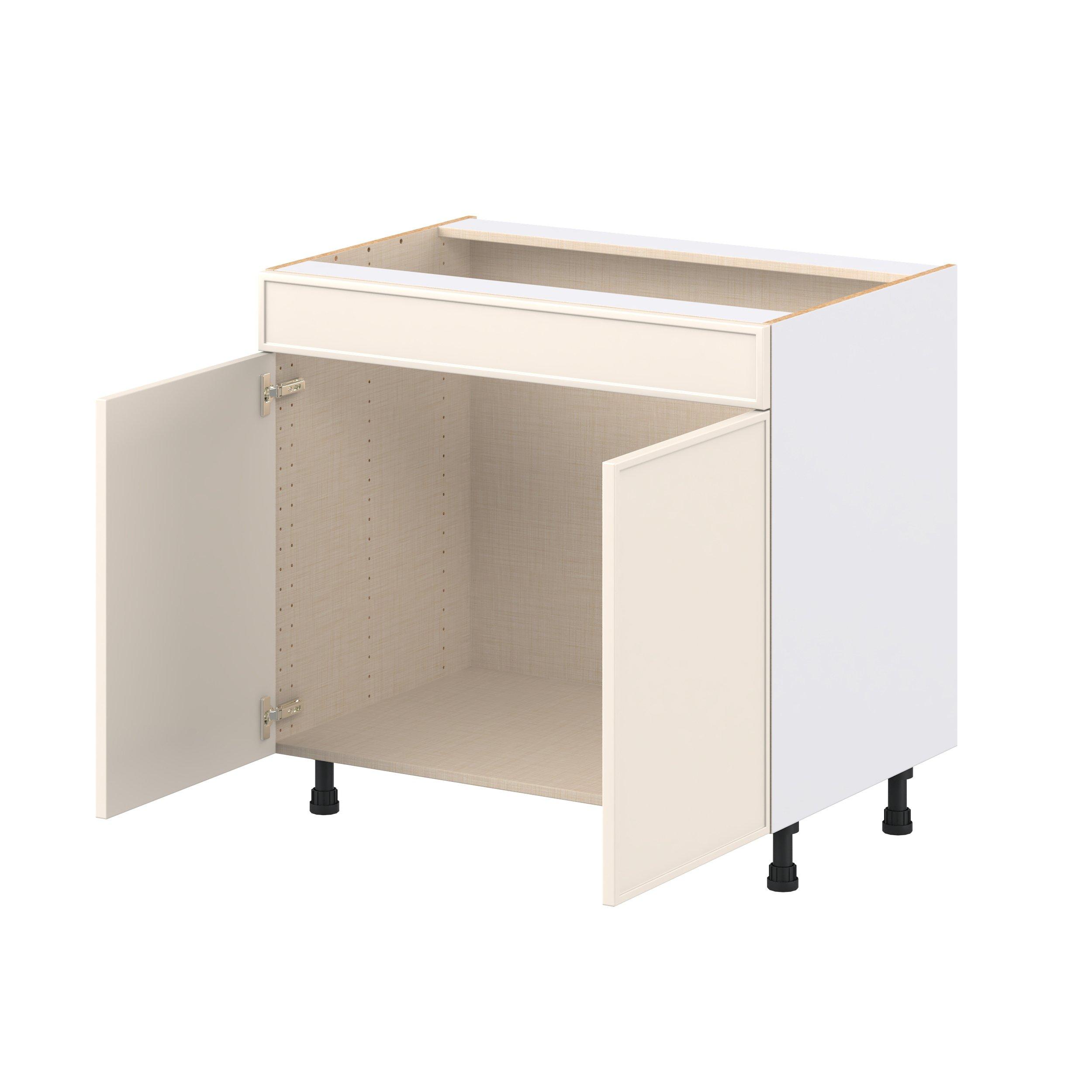 Linden 36 in. Painted Washed Linen Sink Base Cabinet with False Front