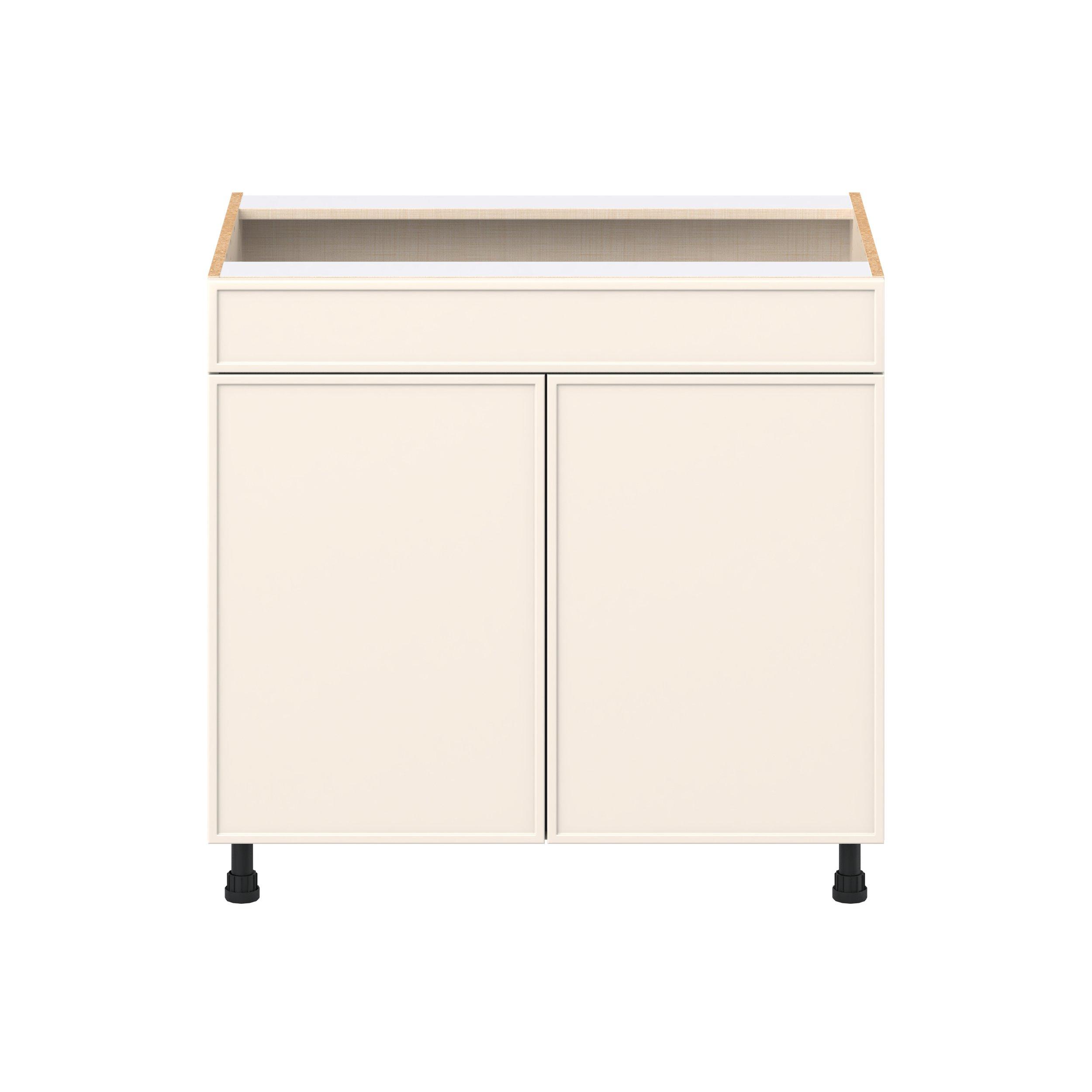 Linden 36 in. Painted Washed Linen Sink Base Cabinet with False Front