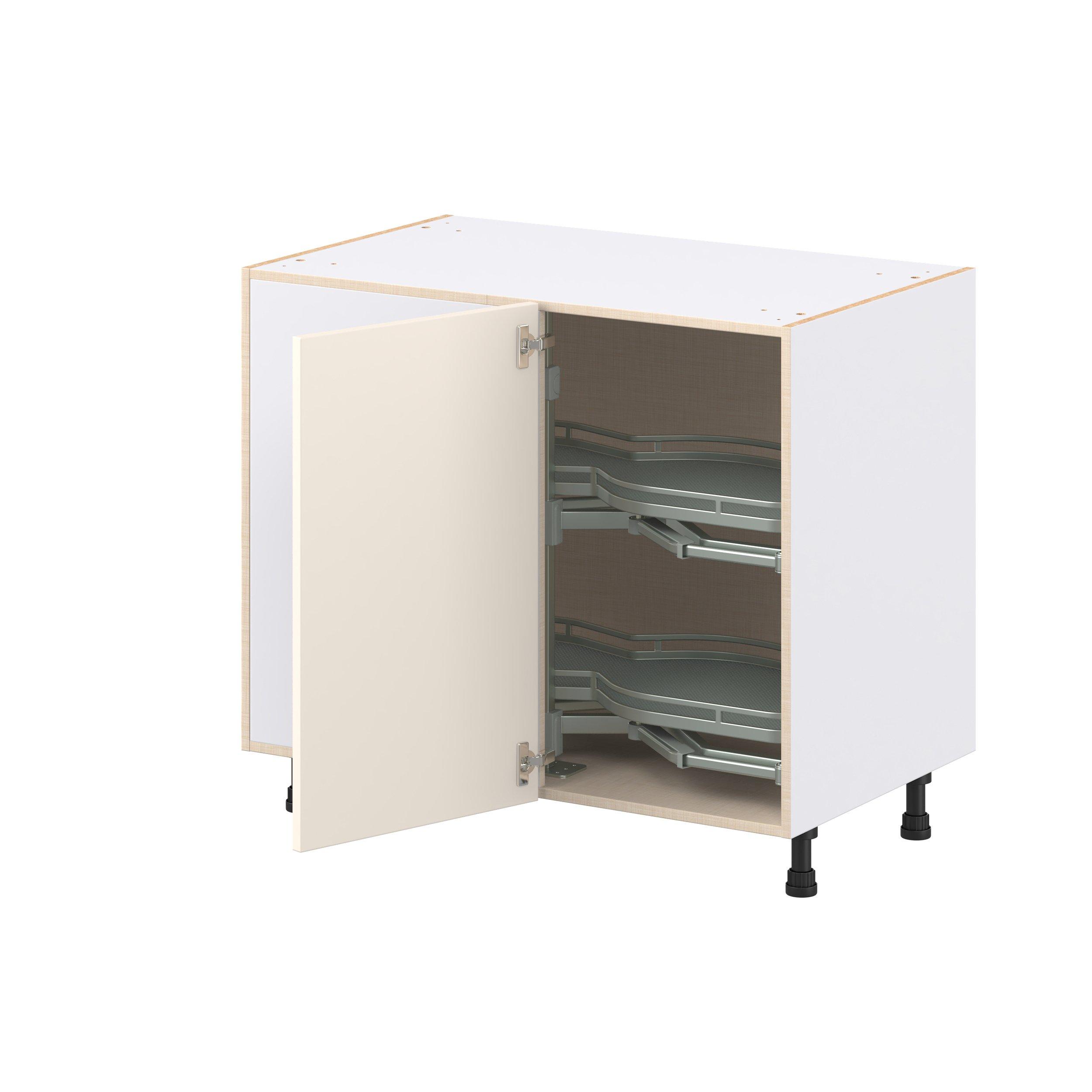 Linden 39 in. Painted Washed Linen Lemans Swing Out Blind Corner Base Cabinet