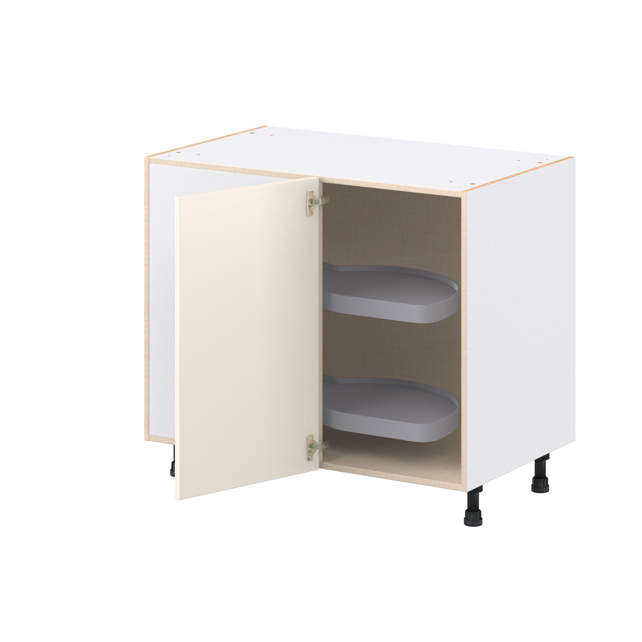 Linden 39 in. Painted Washed Linen Lemans Swing Out Blind Corner Base Cabinet