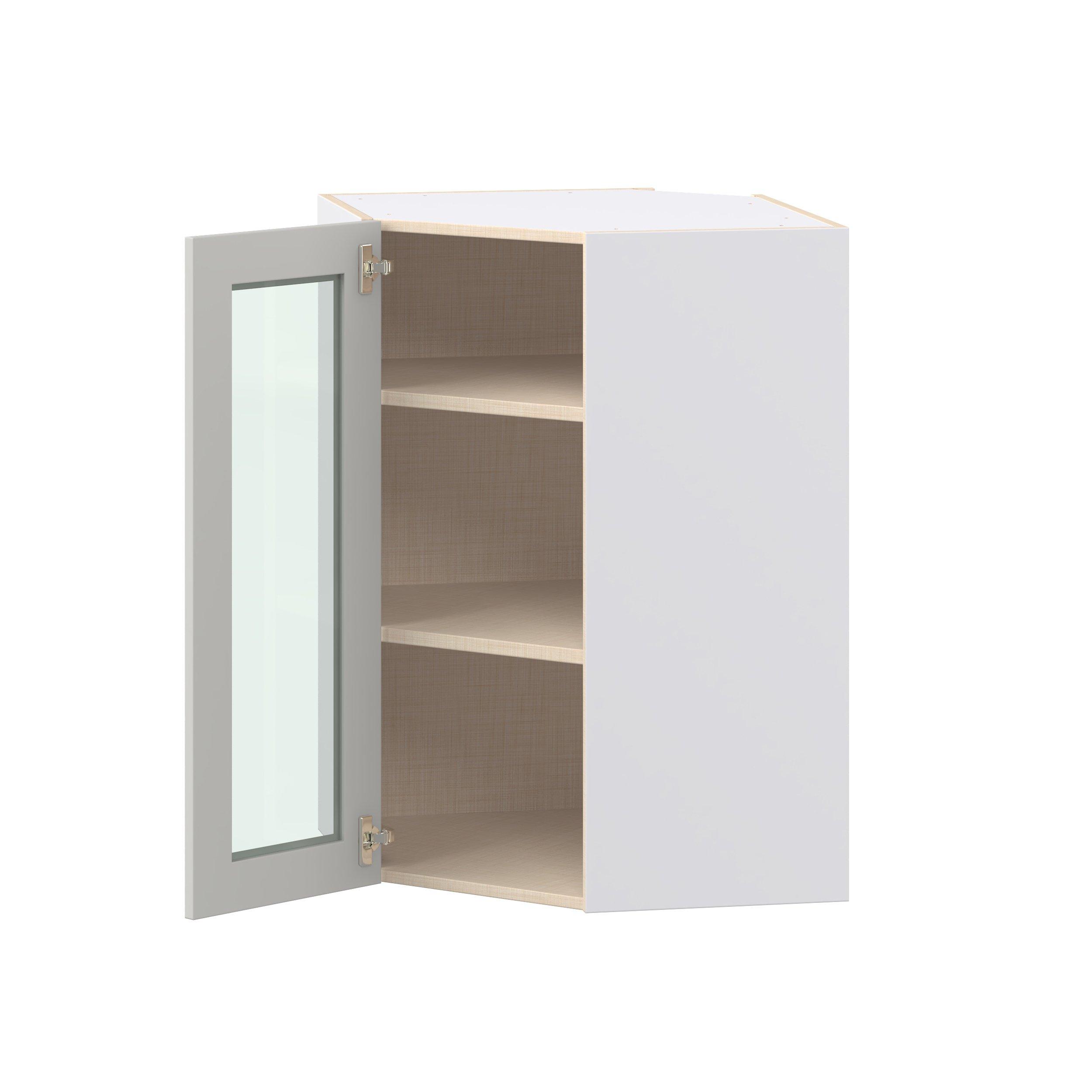 Lenox 24 in. Painted Light Gray Wall Angle Corner Cabinet with Glass Door